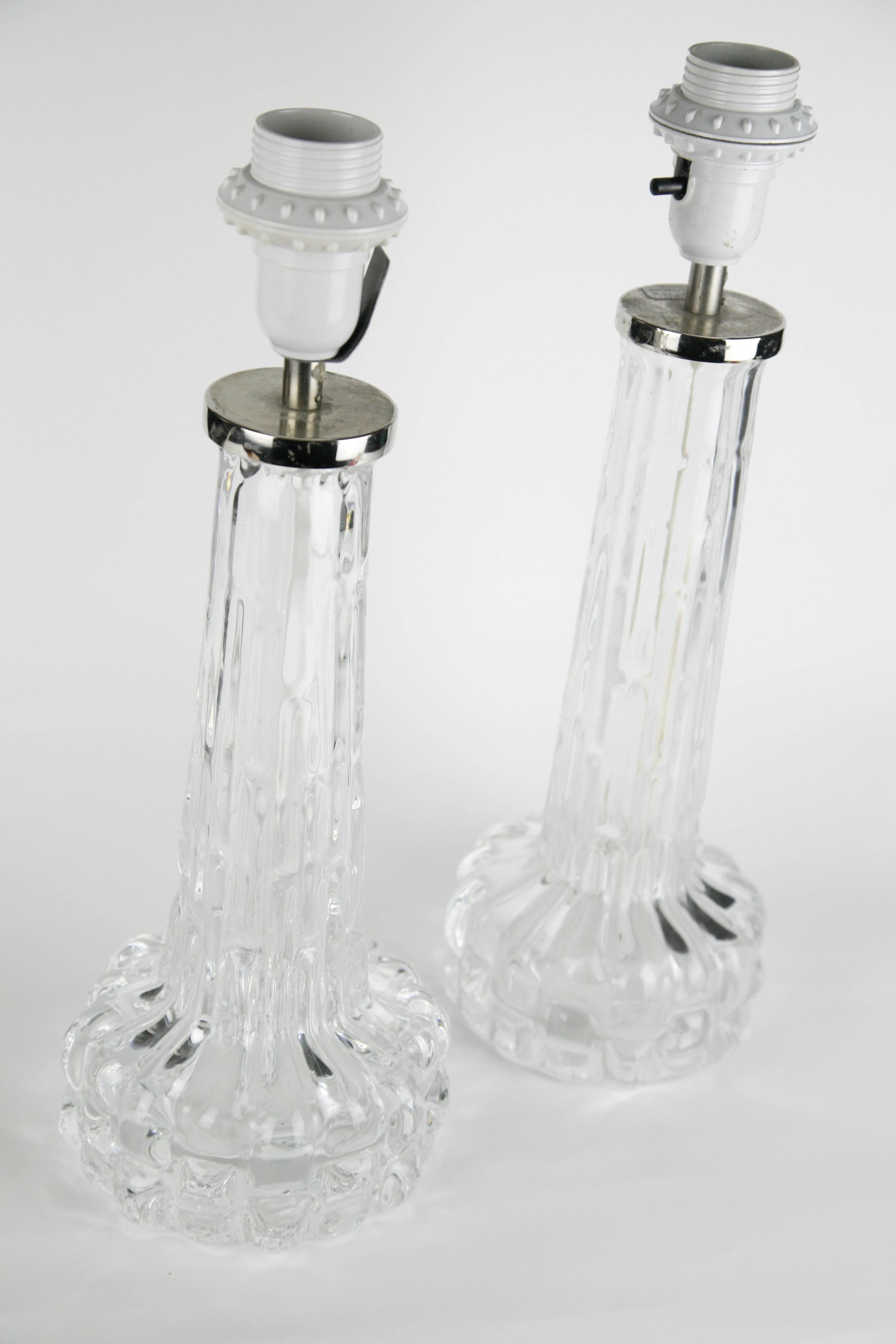 Cristal Lampes Orrefors avec motif de forme organique, Suède, 1970 en vente