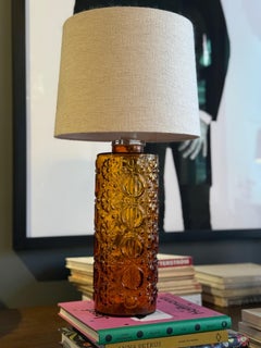 Orrefors Large Swedish Mid-Century Table Lamp in Amber Colored Glass. 1960's.