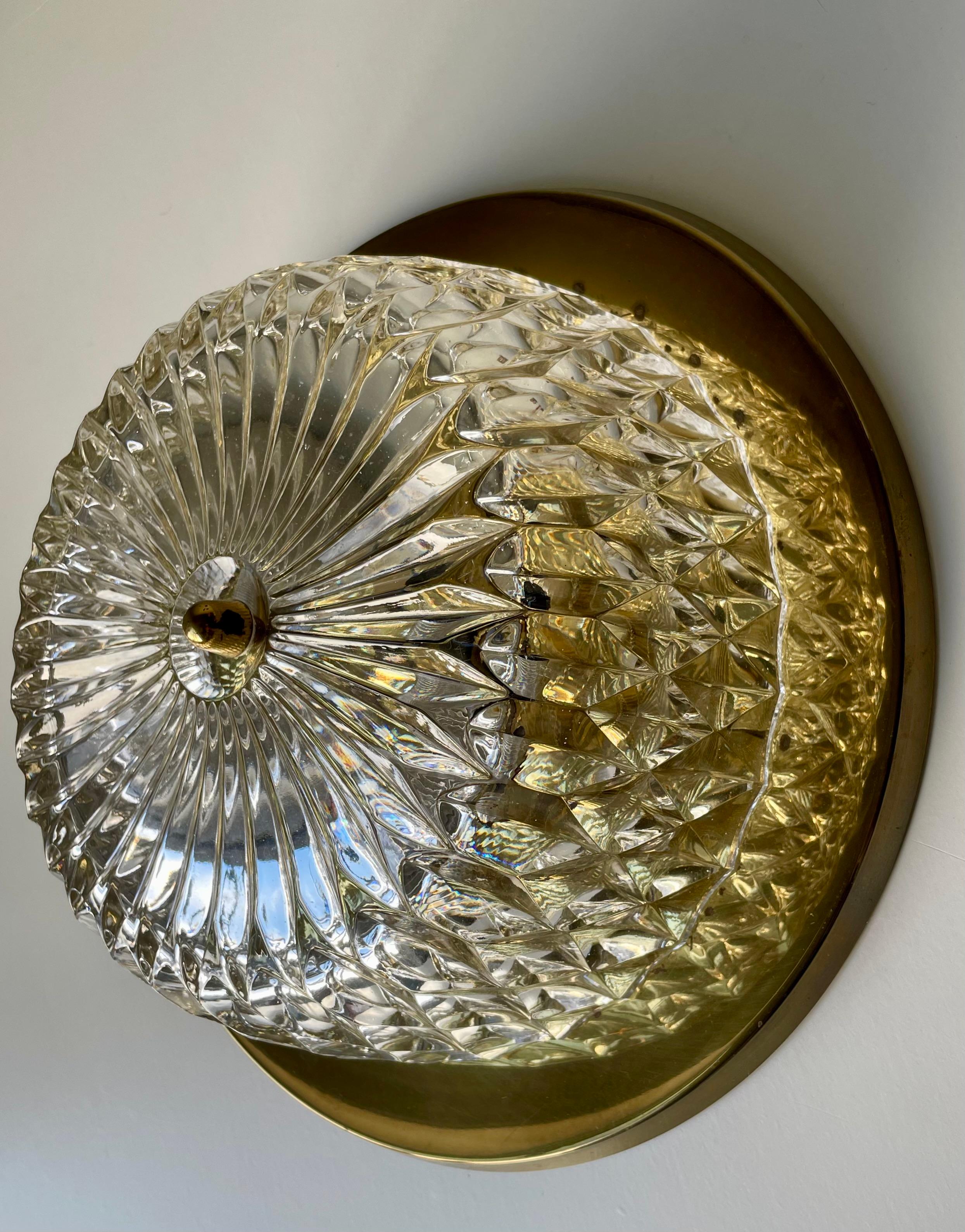 20th Century Orrefors, Lyfa 1960s Modern Textured Glass Brass Sconce For Sale
