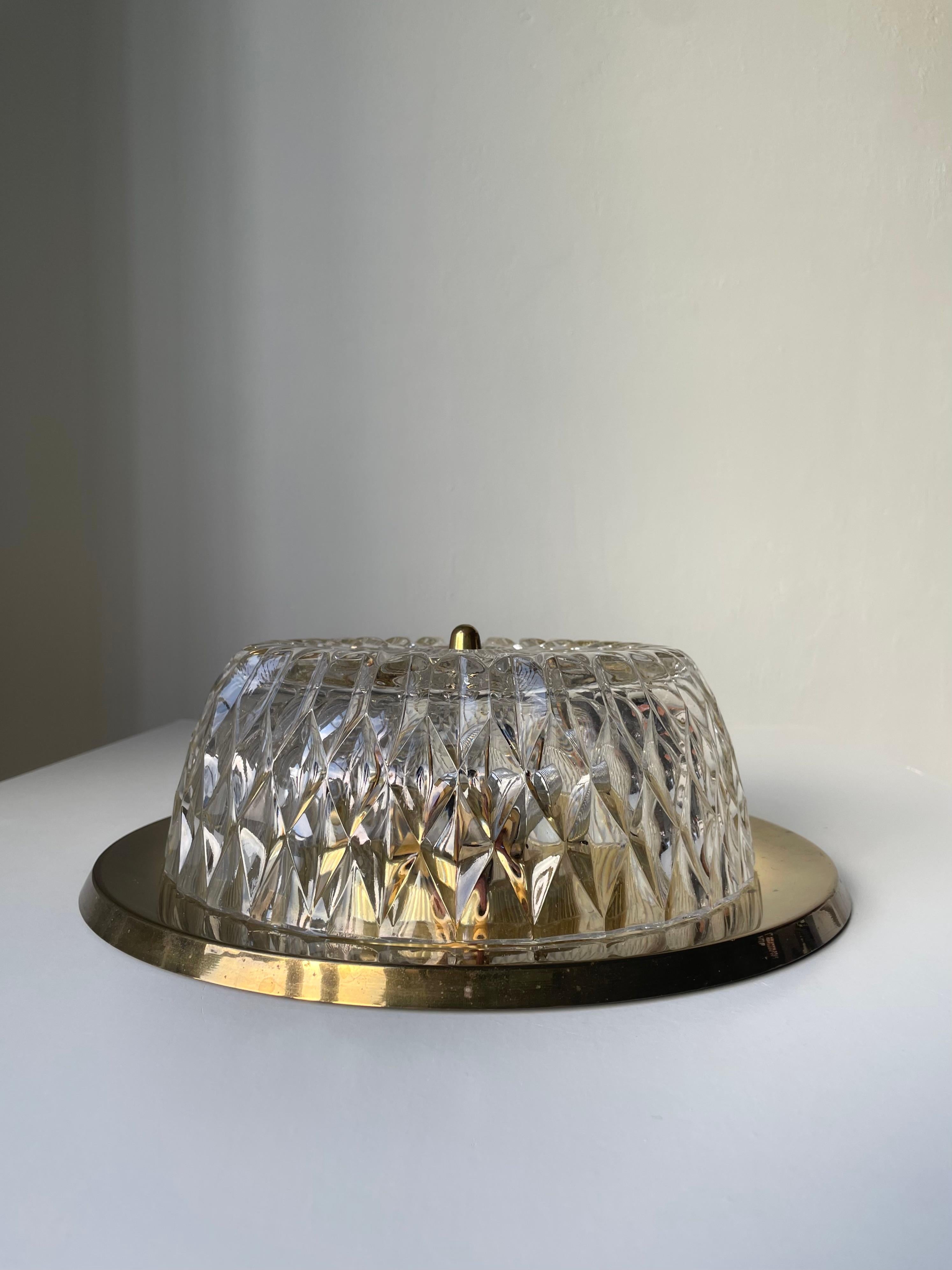 Metal Orrefors, Lyfa 1960s Modern Textured Glass Brass Sconce For Sale