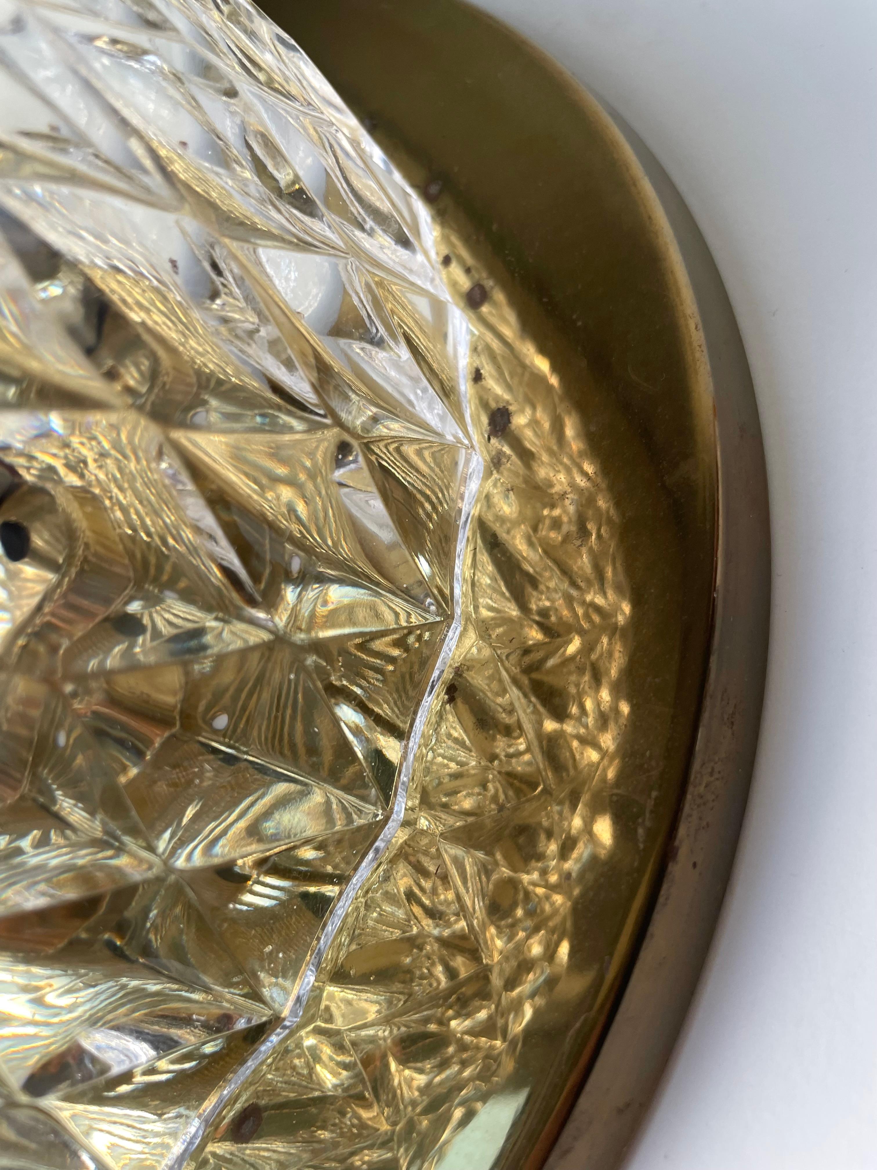 Orrefors, Lyfa 1960s Modern Textured Glass Brass Sconce For Sale 1