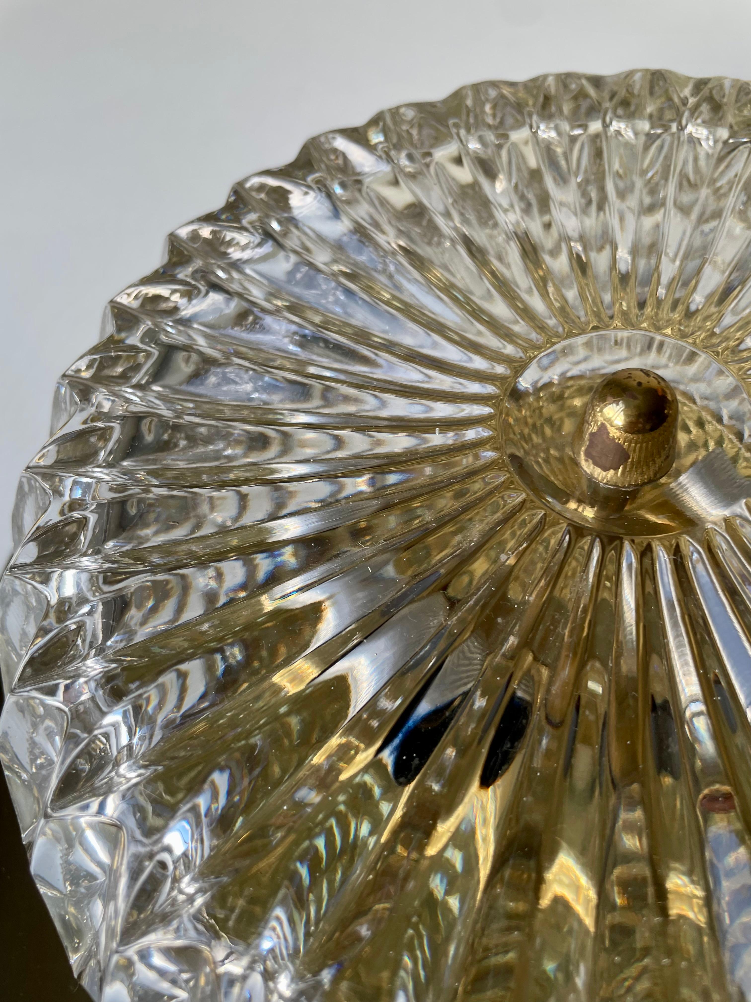 Orrefors, Lyfa 1960s Modern Textured Glass Brass Sconce For Sale 2