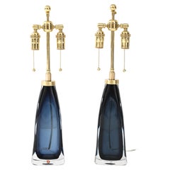 Orrefors Midnight Blue Crystal Lamp by Carl Fagerlund