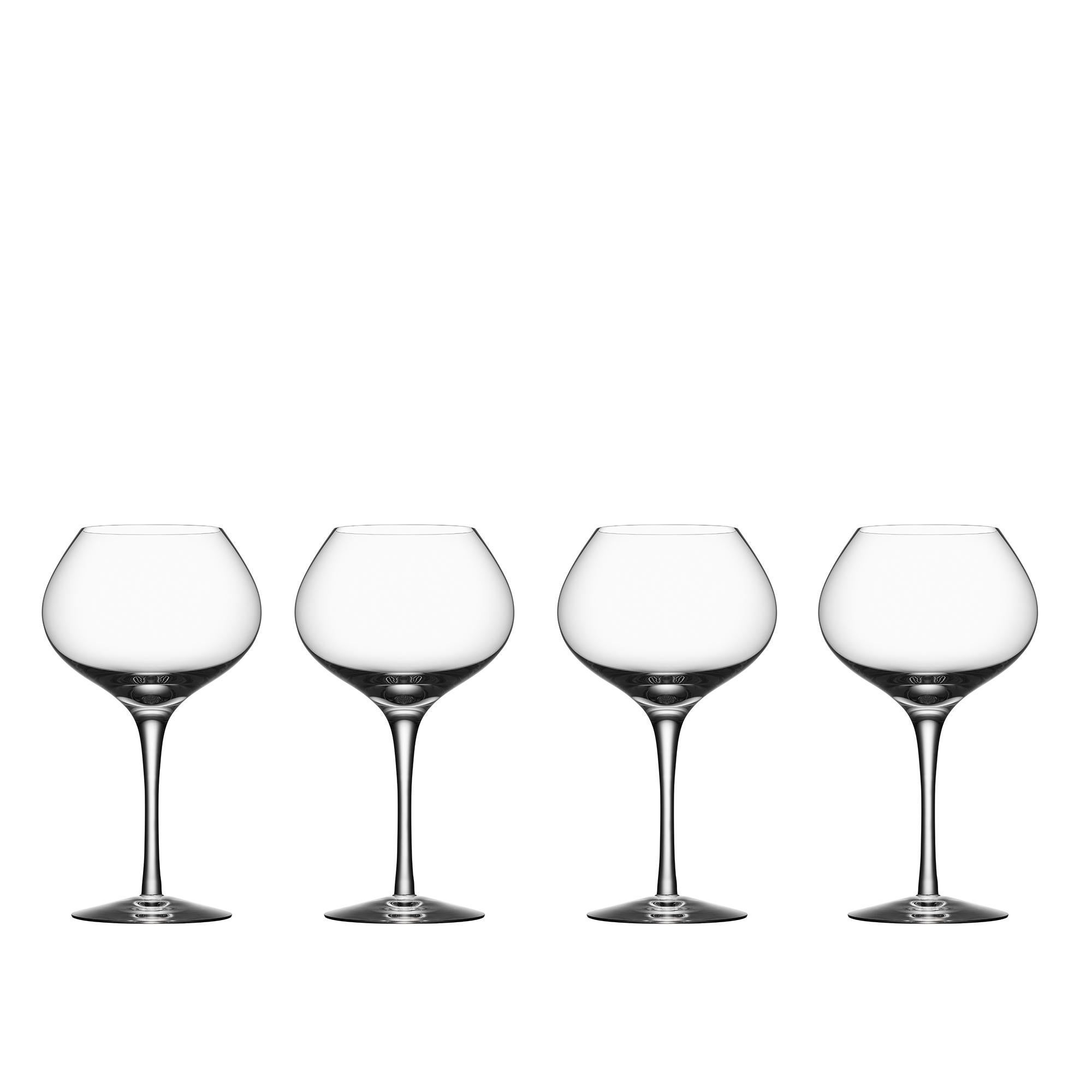 More Mature from Orrefors, which holds 16 oz, enhances the round, full aromas of red wine. Therefore, the stemware glass is intended for red wines with mature notes, whose fragrance and flavor emerge best in a low, slightly wider bowl. Designed by