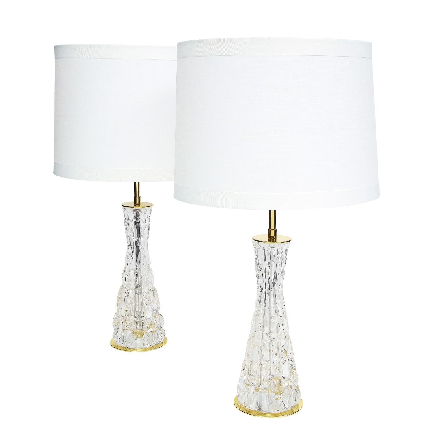 Mid-Century Modern Orrefors Pair of Exquisite Textured Glass Table Lamps 1957