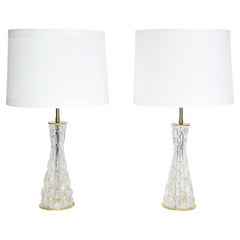 Orrefors Pair of Exquisite Textured Glass Table Lamps 1957