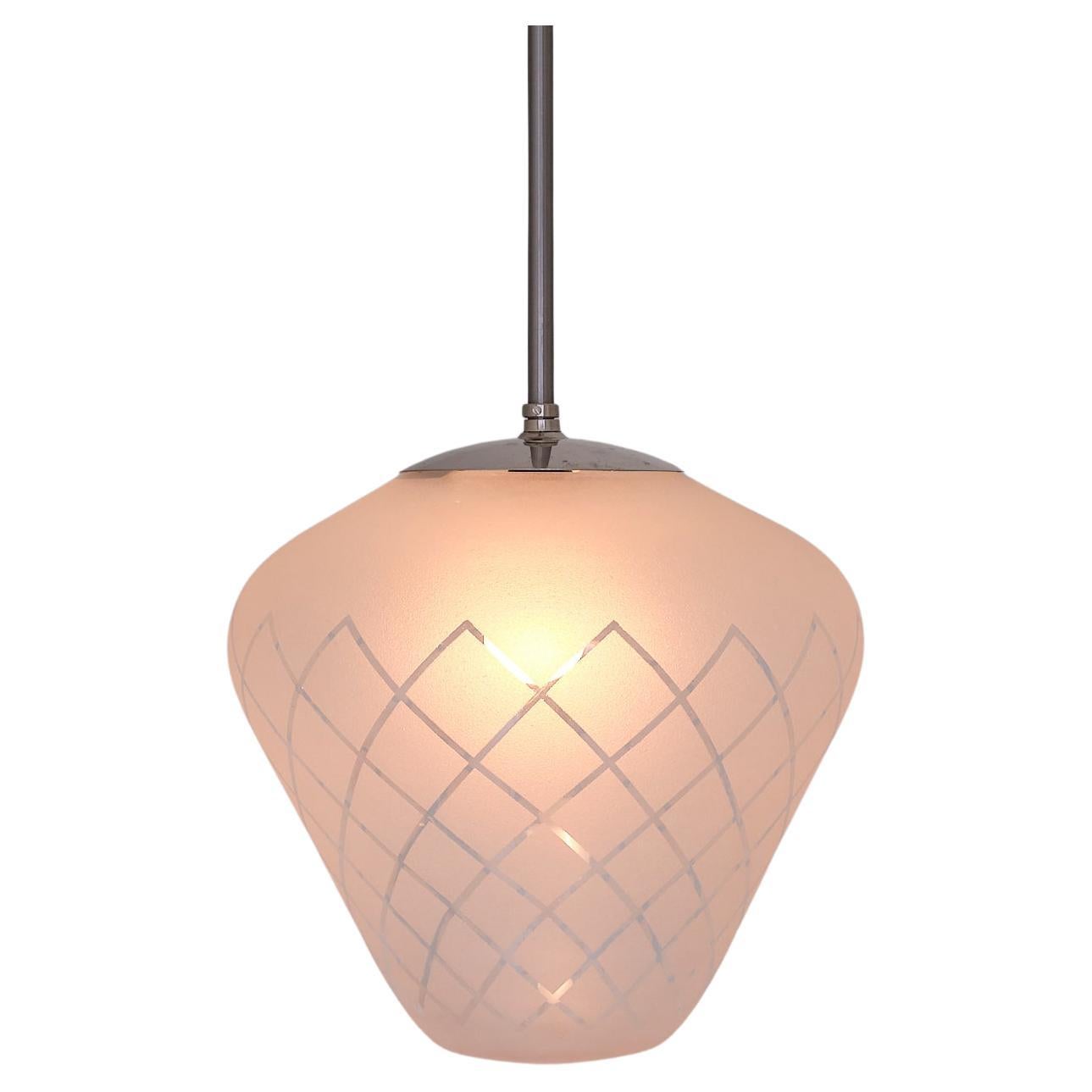 Ciondolo Orrefors in vetro acidato a scacchiera diagonale, stile moderno svedese, anni '50