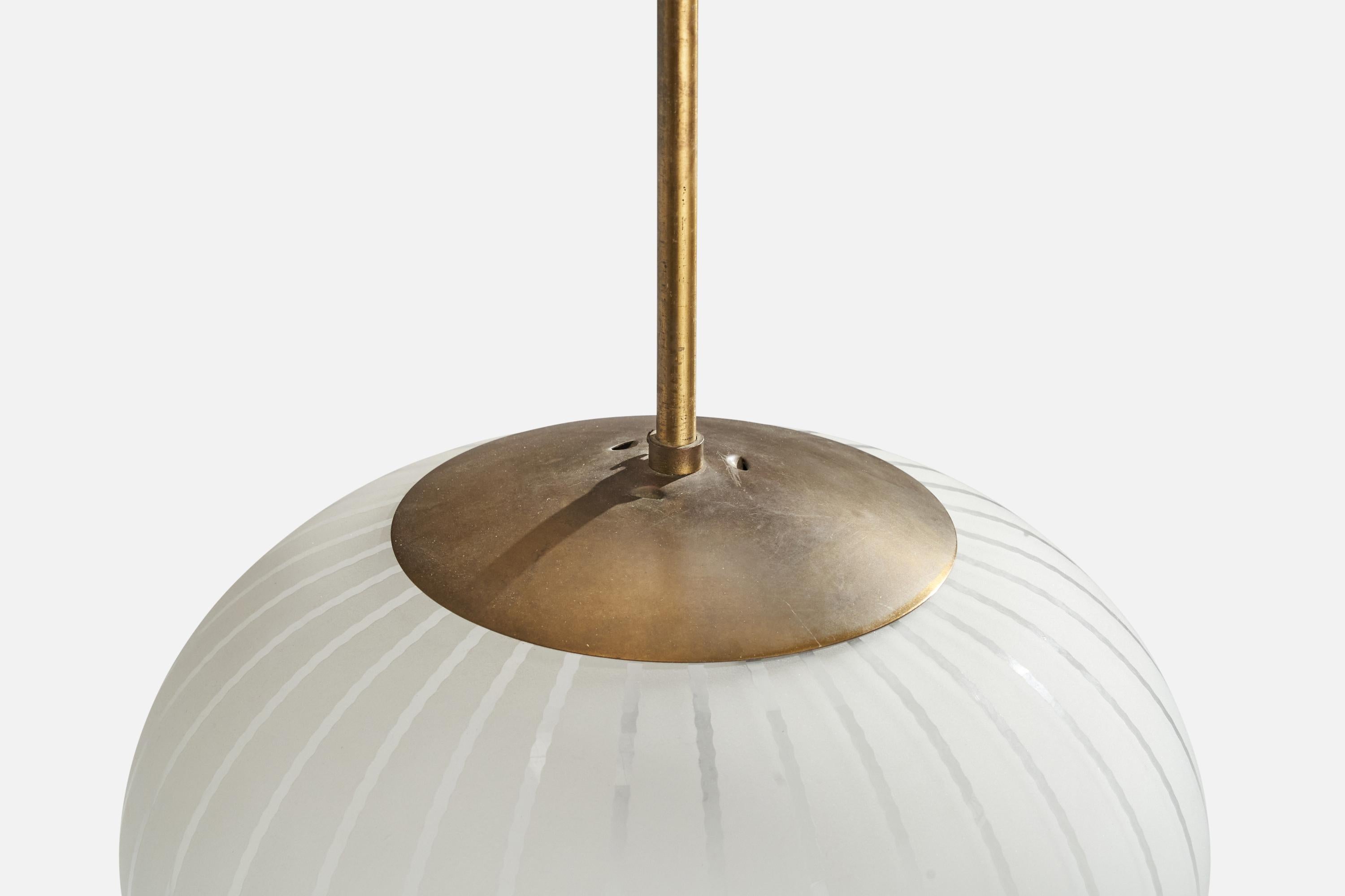 Orrefors, Pendant Light, Brass, Glass, Sweden, 1940s In Good Condition For Sale In High Point, NC
