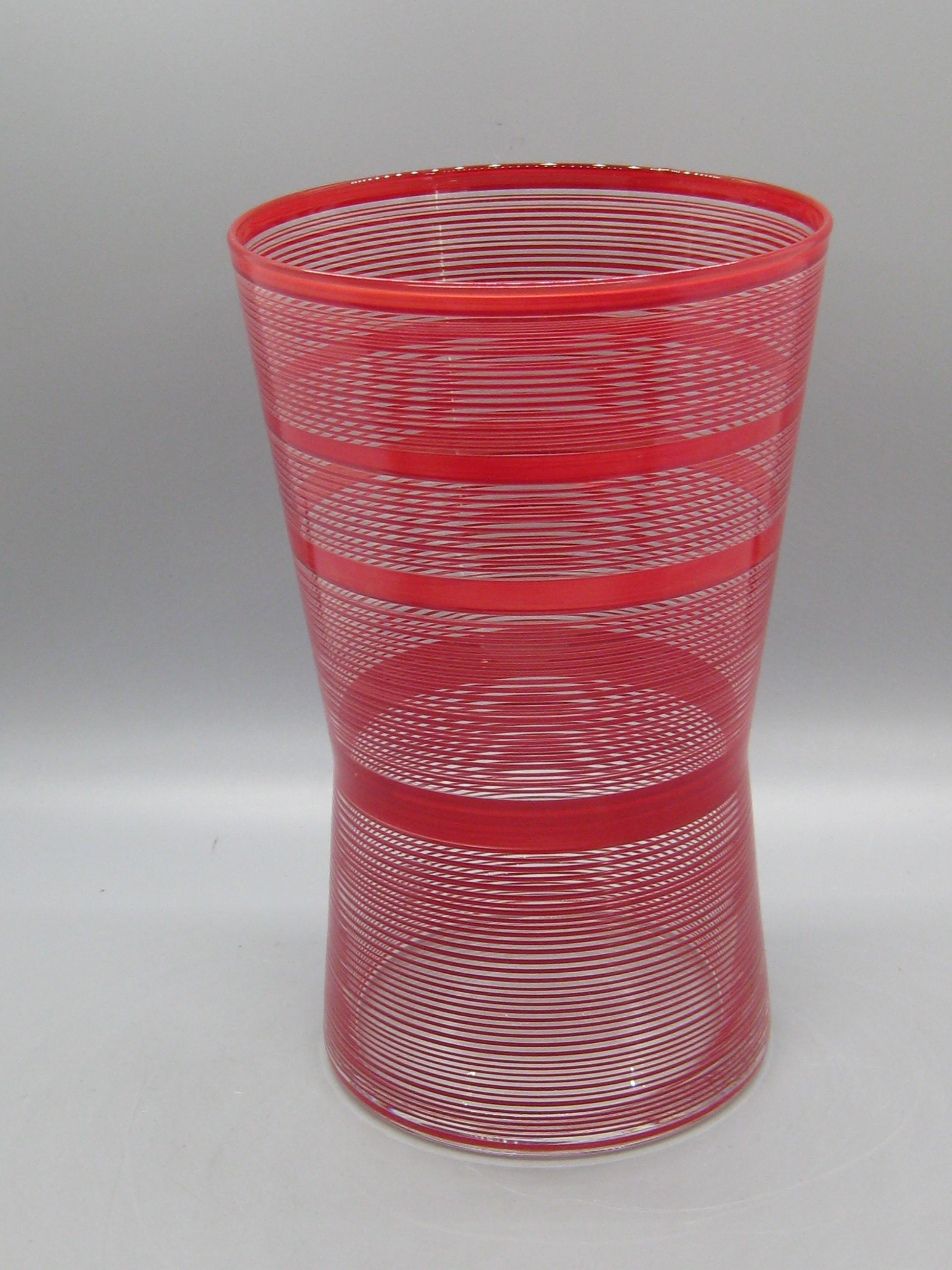 Vaso in vetro svedese Orrefors Red Stripe 