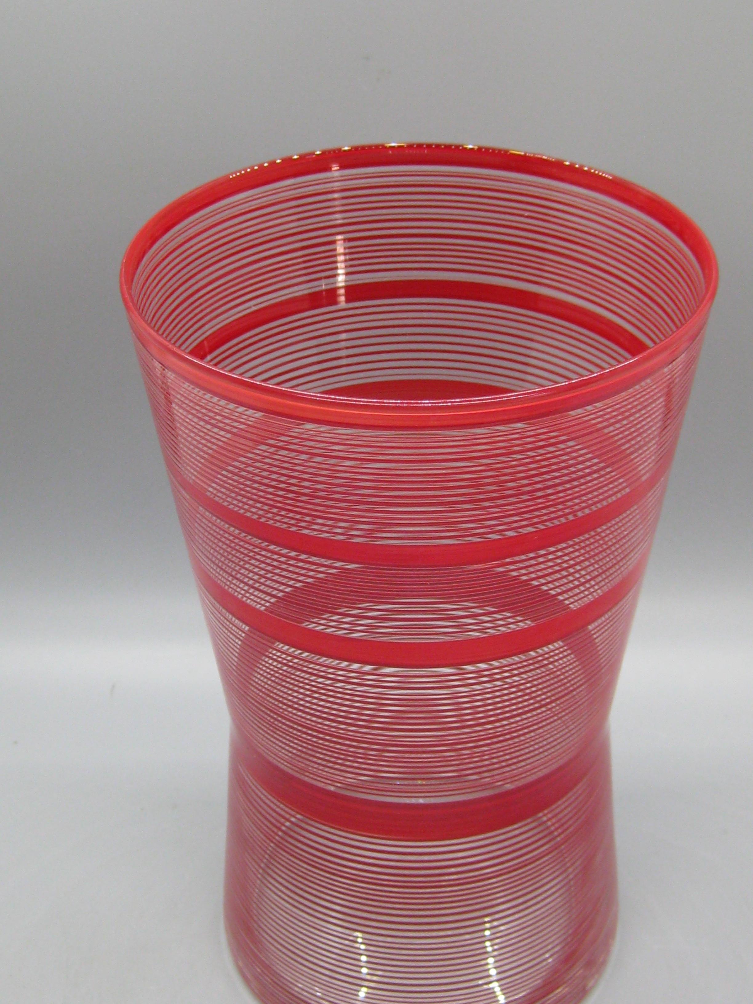 Vaso in vetro svedese Orrefors Red Stripe 