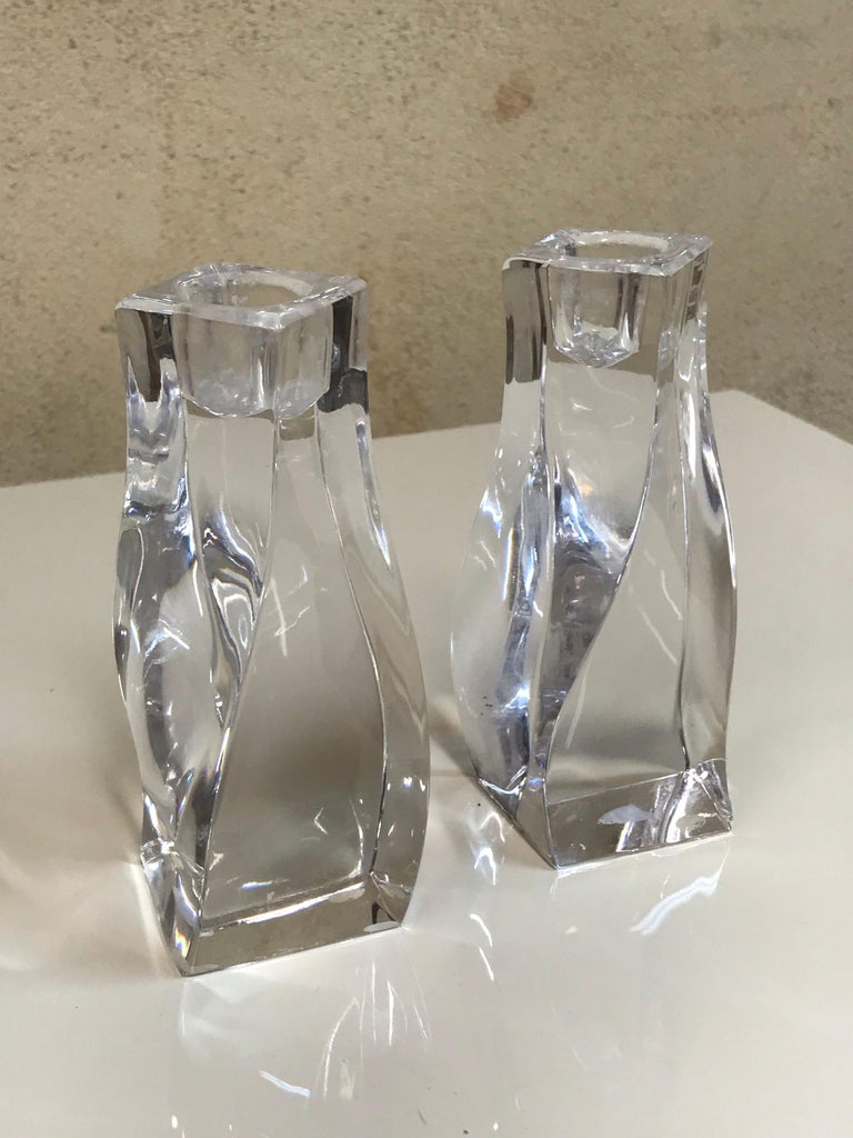 Orrefors "Residence" Leaded Crystal Spiraled Candlesticks Made in