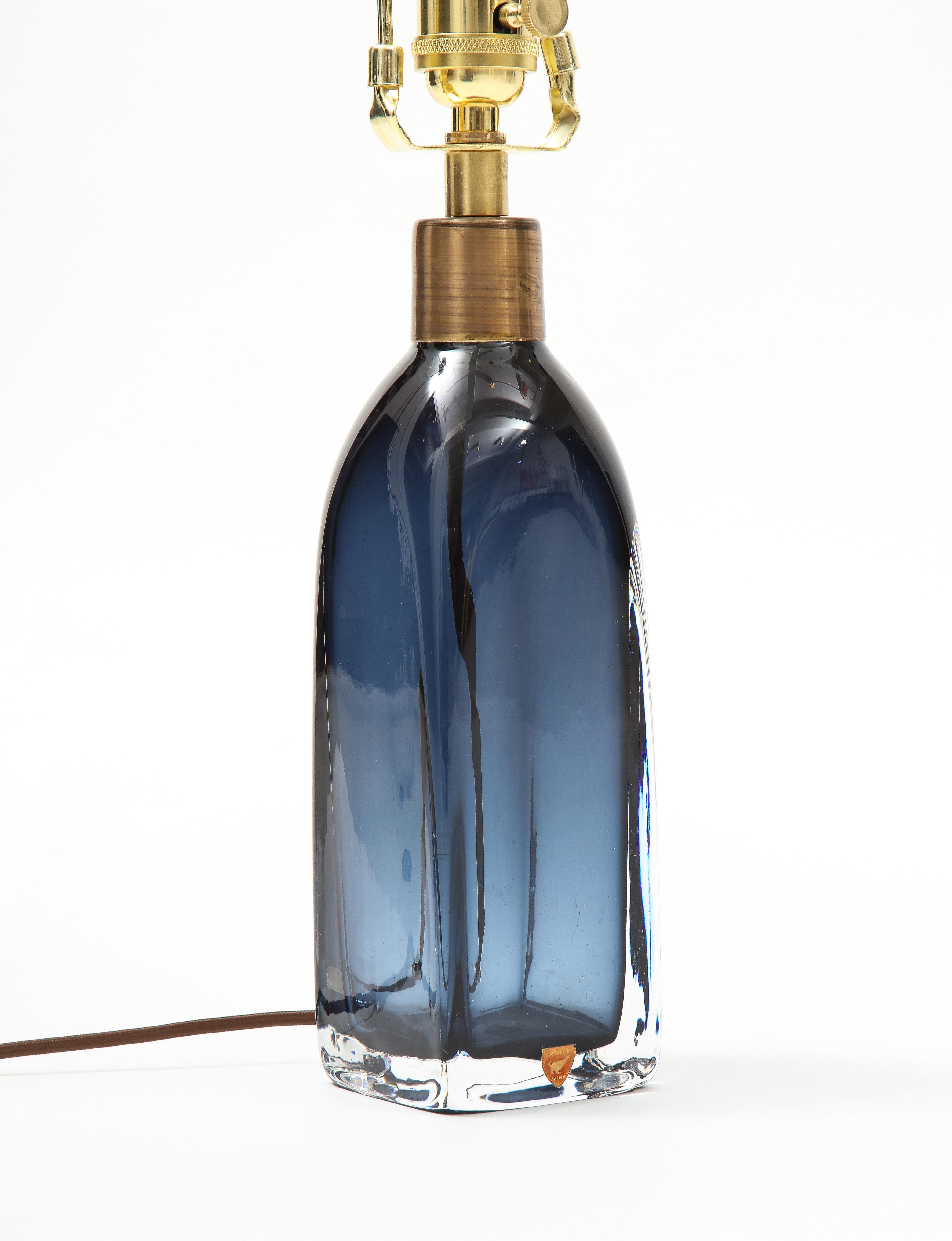 Swedish Orrefors Sapphire Blue Crystal Lamp For Sale