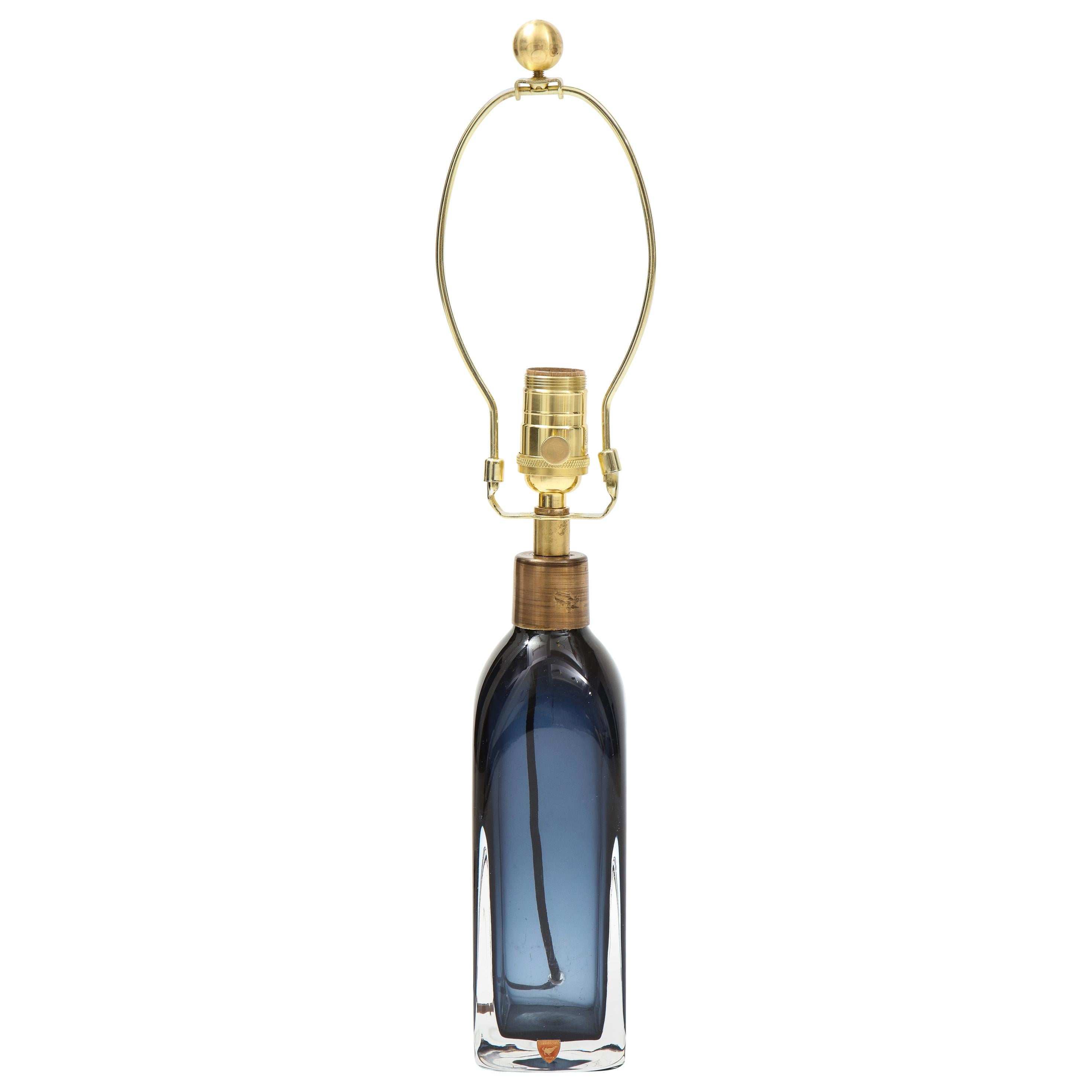 Orrefors Sapphire Blue Crystal Lamp For Sale