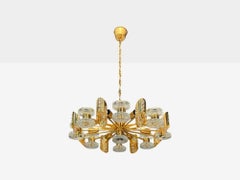 Orrefors, Skandinavische Moderne, Messing, Glas, Kronleuchter, Schweden, 1960er Jahre