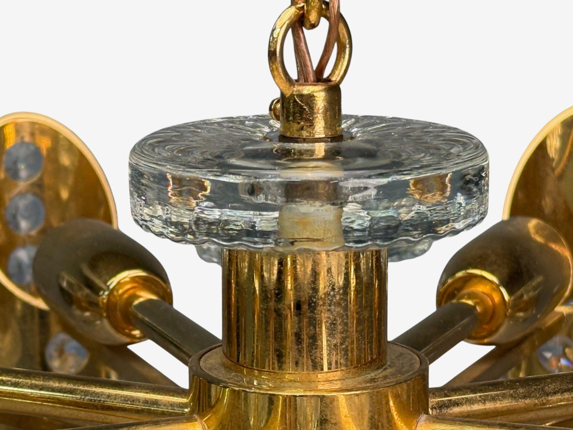 Orrefors, Scandinavian Modern, Brass, Glass, Chandelier, Sweden, 1960s en vente 1
