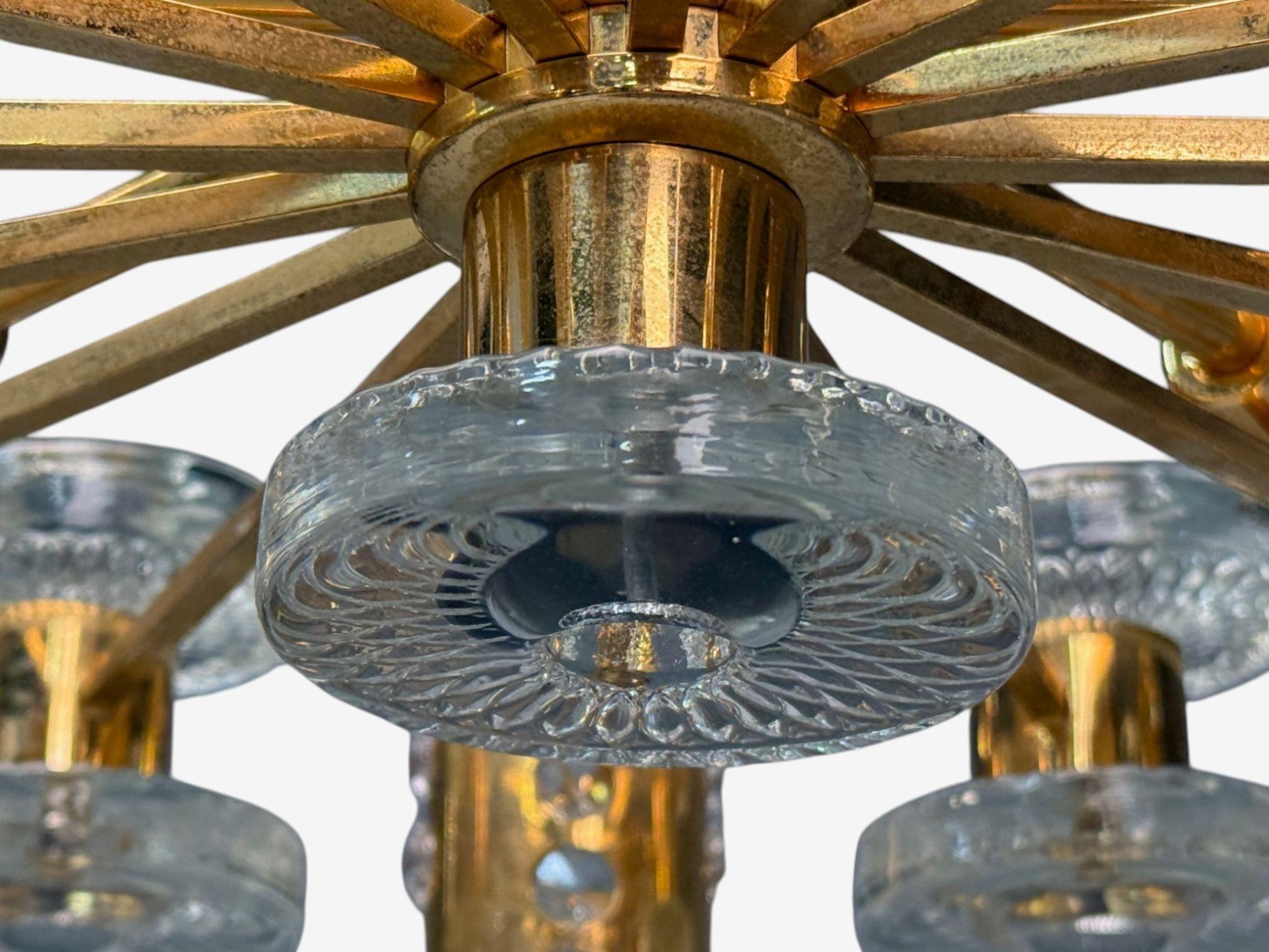 Orrefors, Scandinavian Modern, Brass, Glass, Chandelier, Sweden, 1960s en vente 2