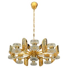 Orrefors, Scandinavian Modern, Brass, Glass, Chandelier, Sweden, 1960s