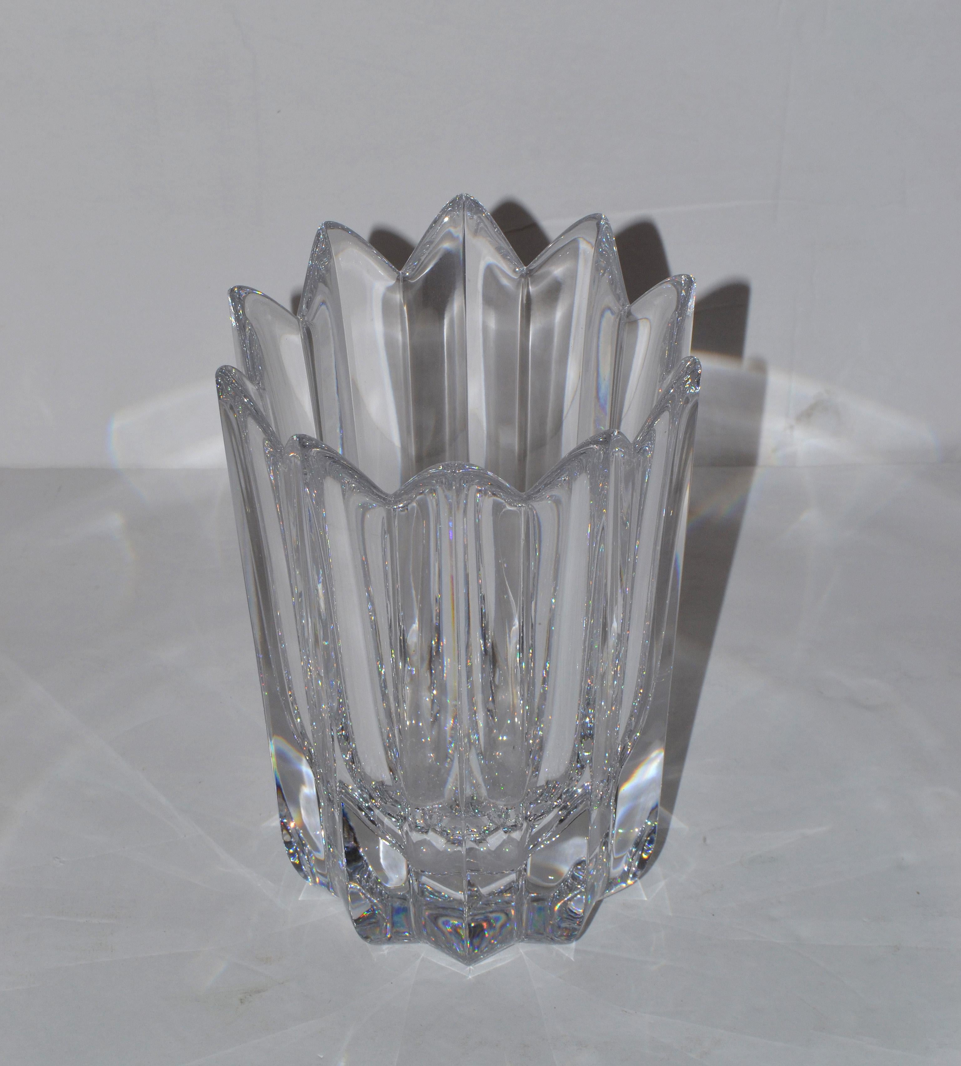 Orrefors Scandinavian Modern Lead Crystal Clear Fleur Vase Jan Johansson Sweden 1
