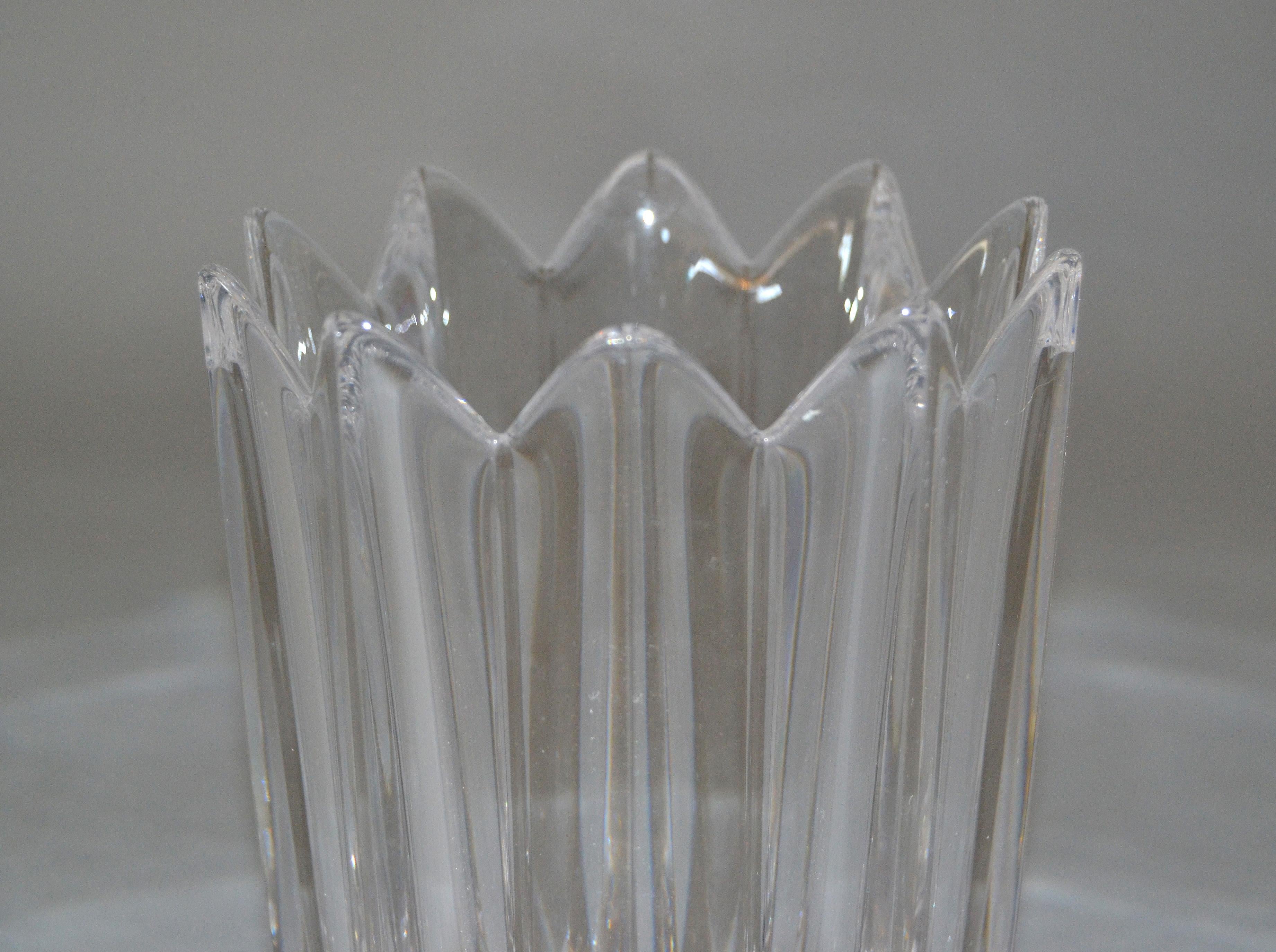 Swedish Orrefors Scandinavian Modern Lead Crystal Clear Fleur Vase Jan Johansson Sweden