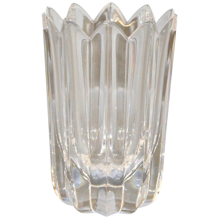 Orrefors Scandinavian Modern Lead Crystal Clear Fleur Vase Jan