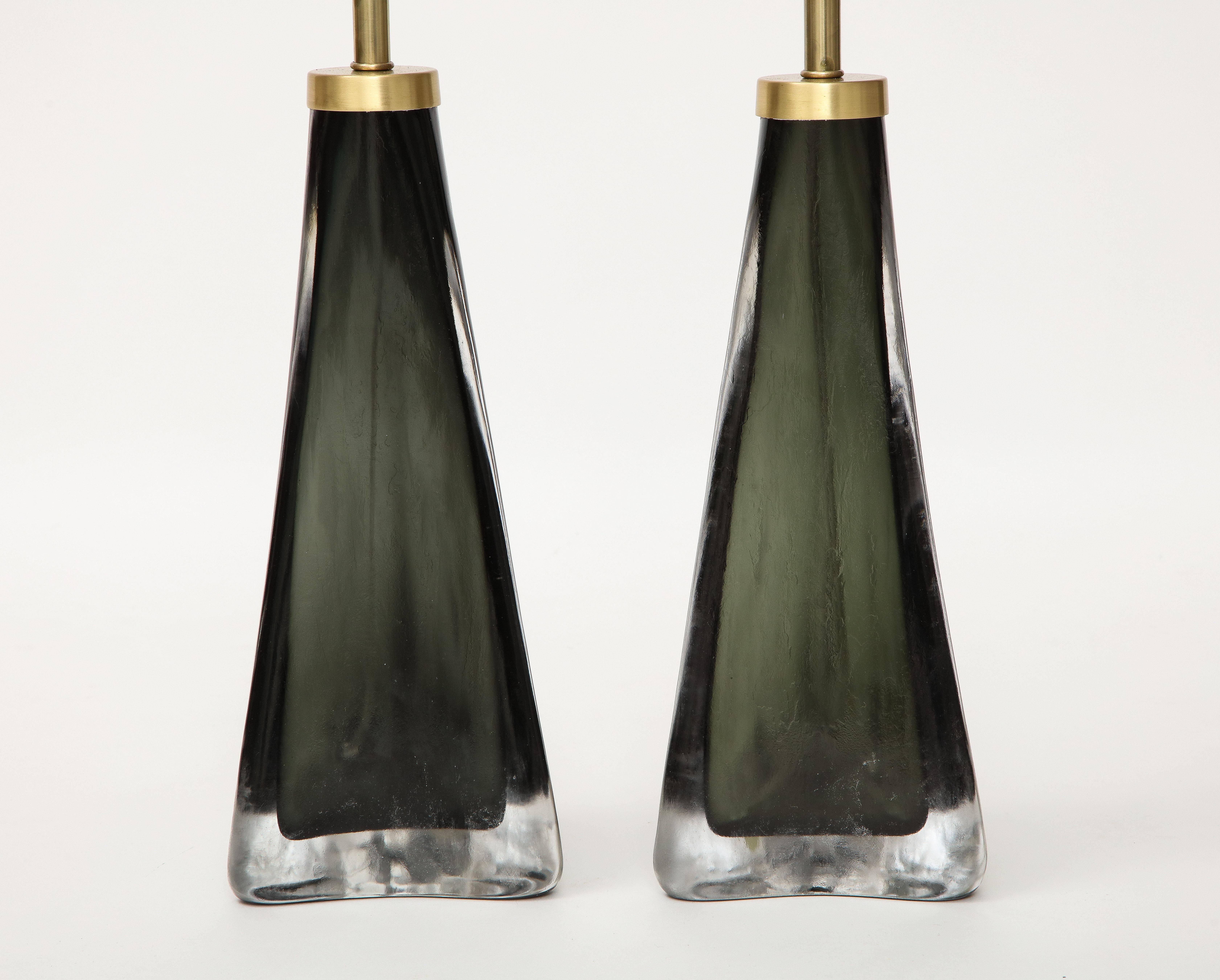 Orrefors Scavo Moss Green Crystal Lamps In Good Condition For Sale In New York, NY