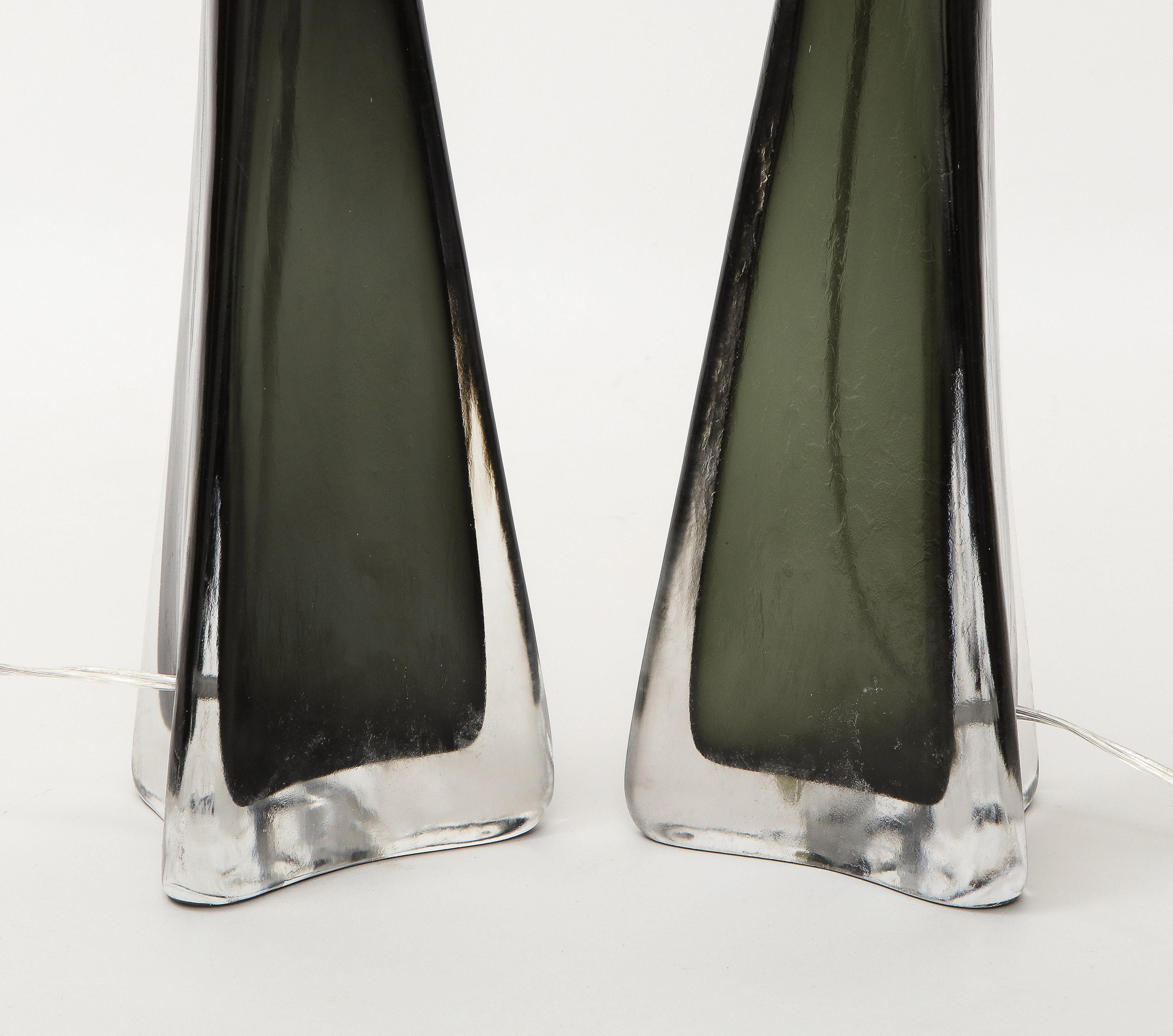 20th Century Orrefors Scavo Moss Green Crystal Lamps For Sale