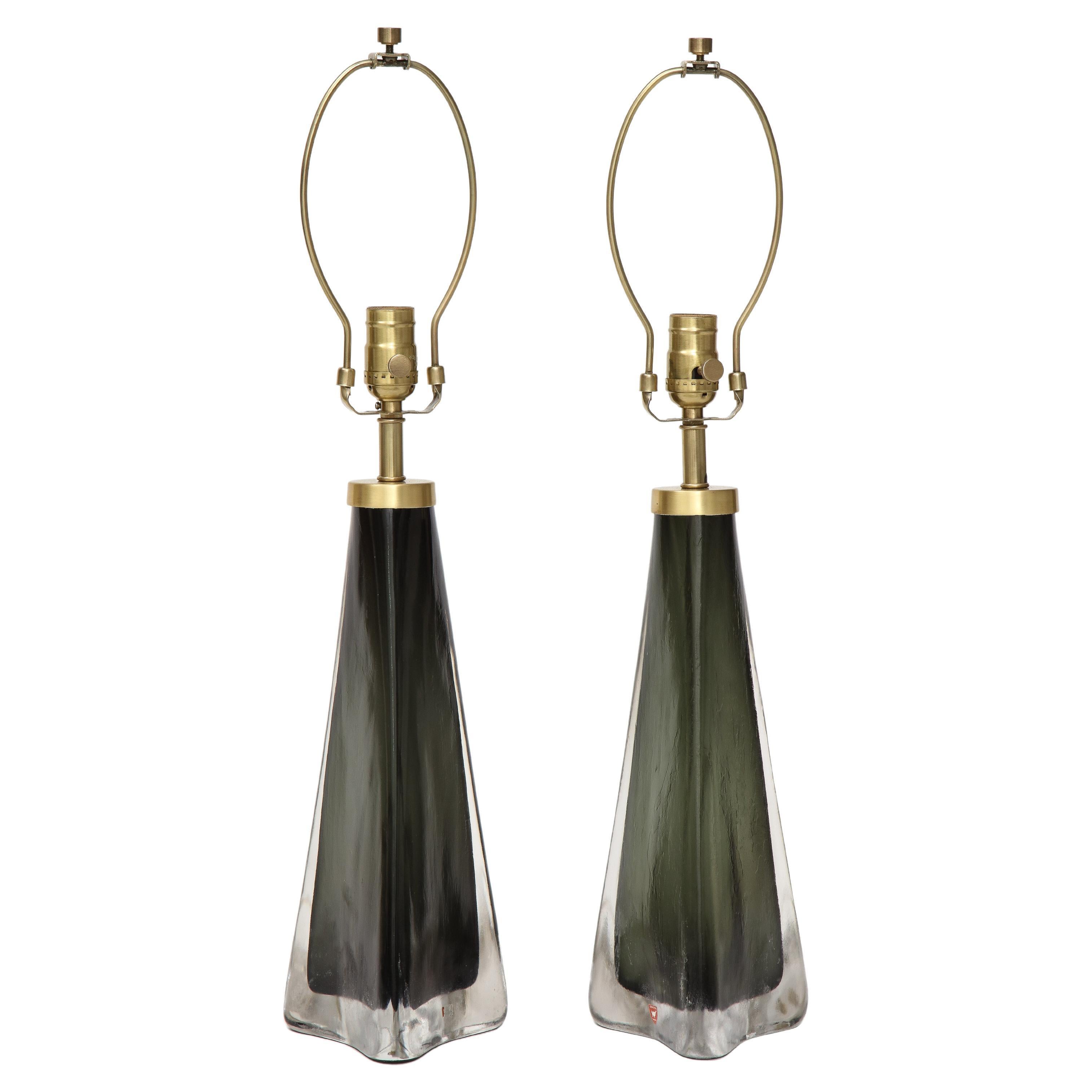 Orrefors Scavo Moss Green Crystal Lamps