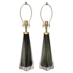 Orrefors Scavo Moss Green Crystal Lamps