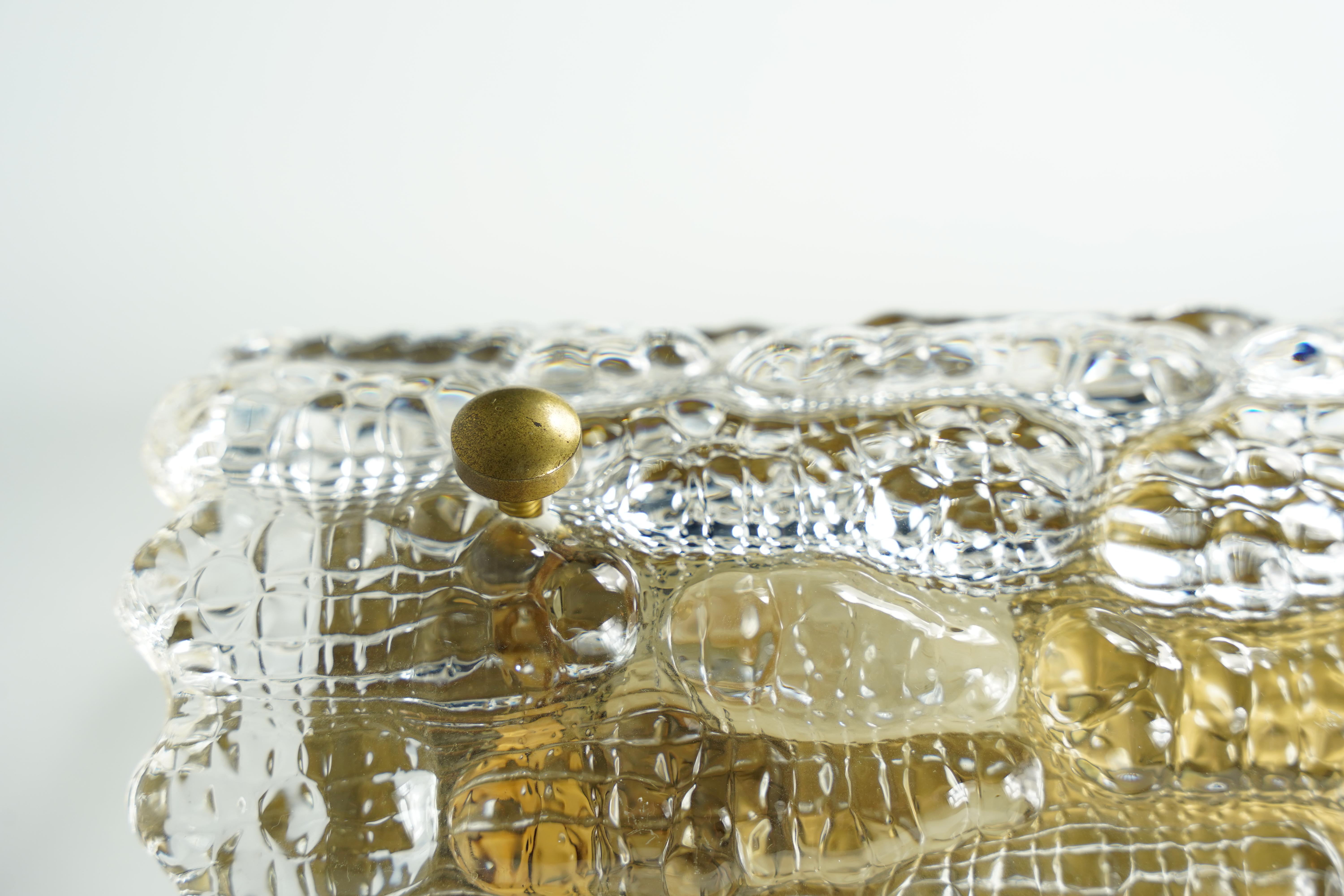 20th Century Orrefors Sconces Brass and crocodile Glass Shades by Orrefors Sweden, 1970 For Sale