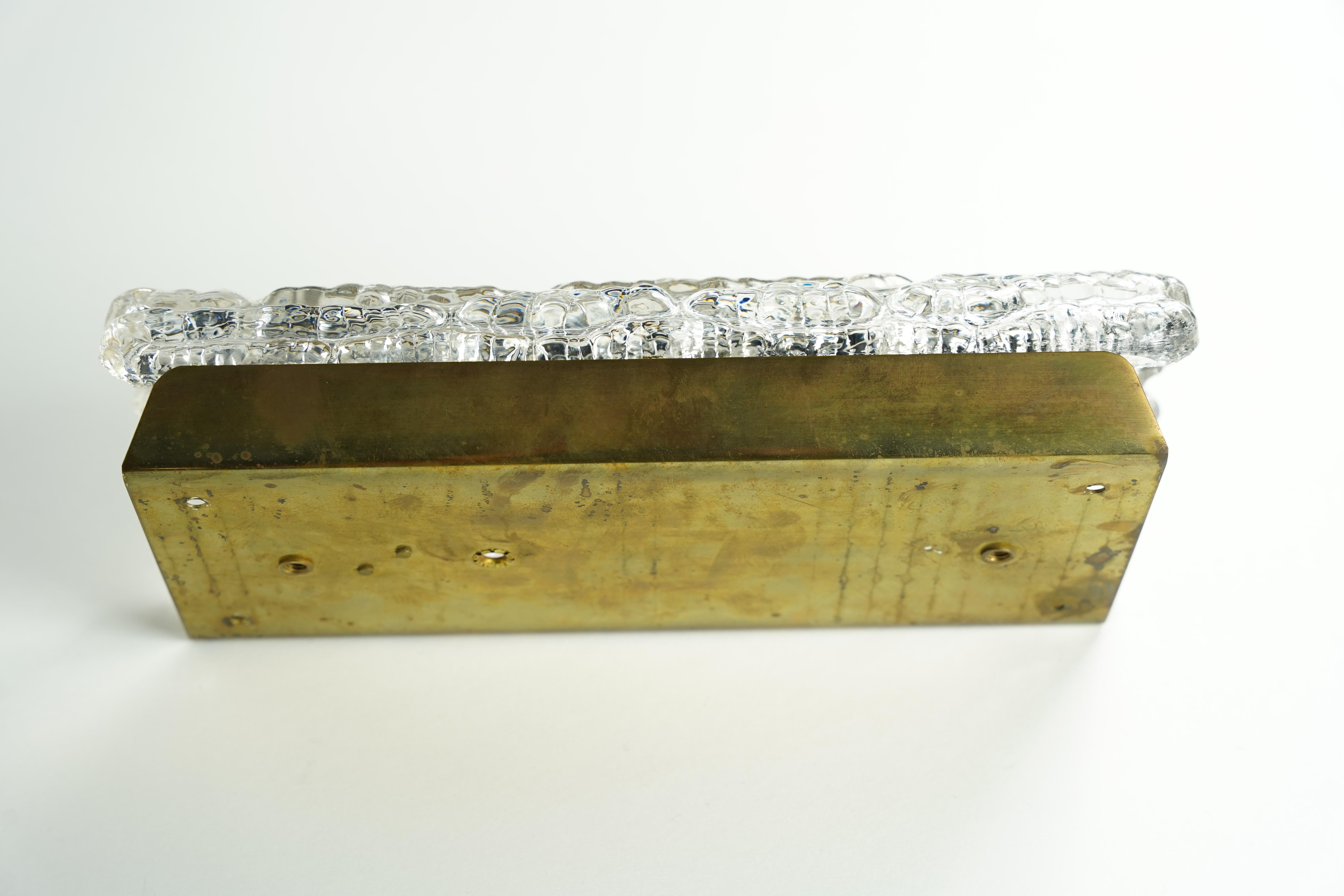 Orrefors Sconces Brass and crocodile Glass Shades by Orrefors Sweden, 1970 For Sale 1