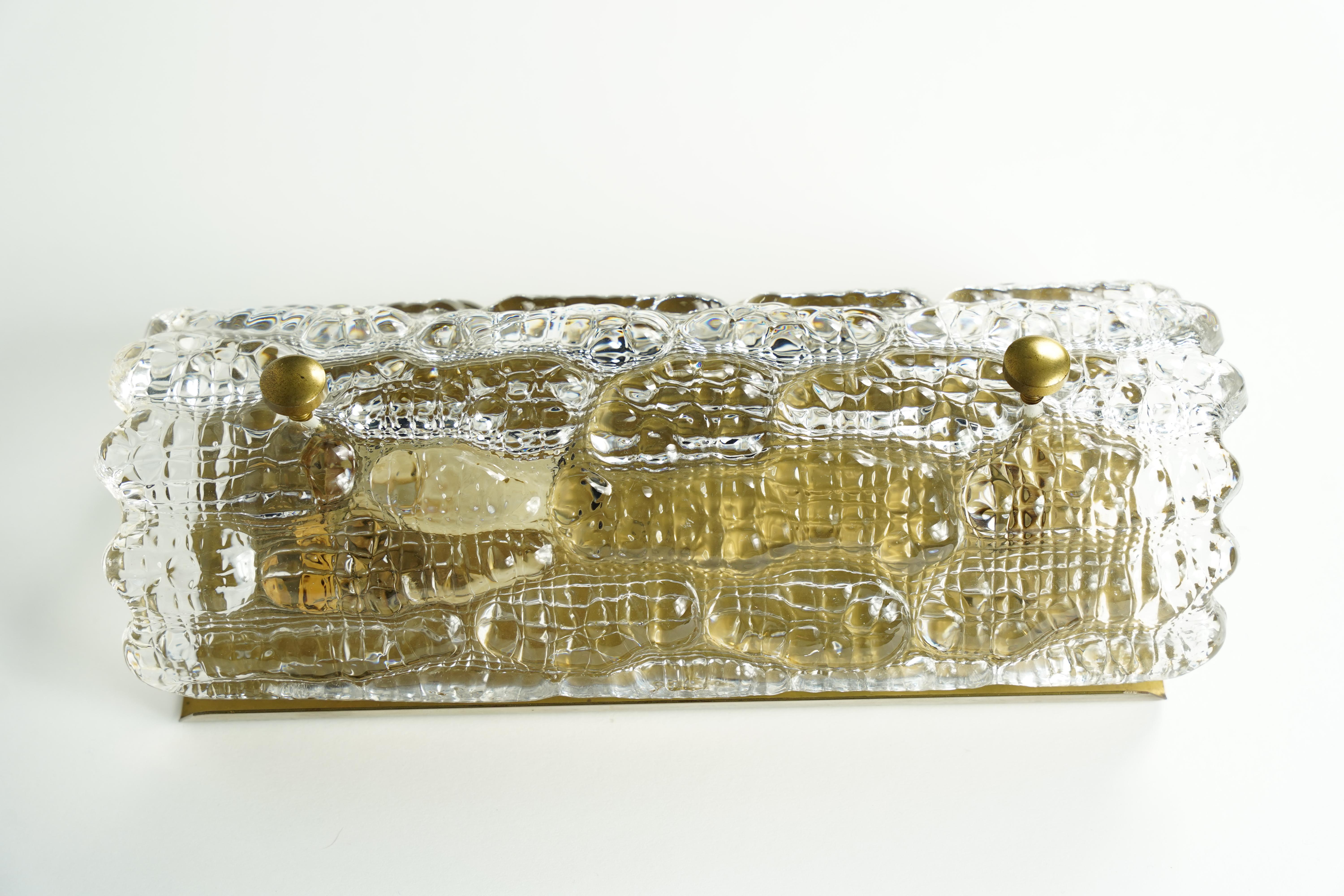 Orrefors Sconces Brass and crocodile Glass Shades by Orrefors Sweden, 1970 For Sale 2