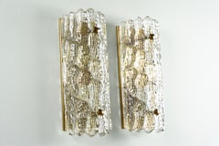 Orrefors Sconces Brass and crocodile Glass Shades by Orrefors Sweden, 19700