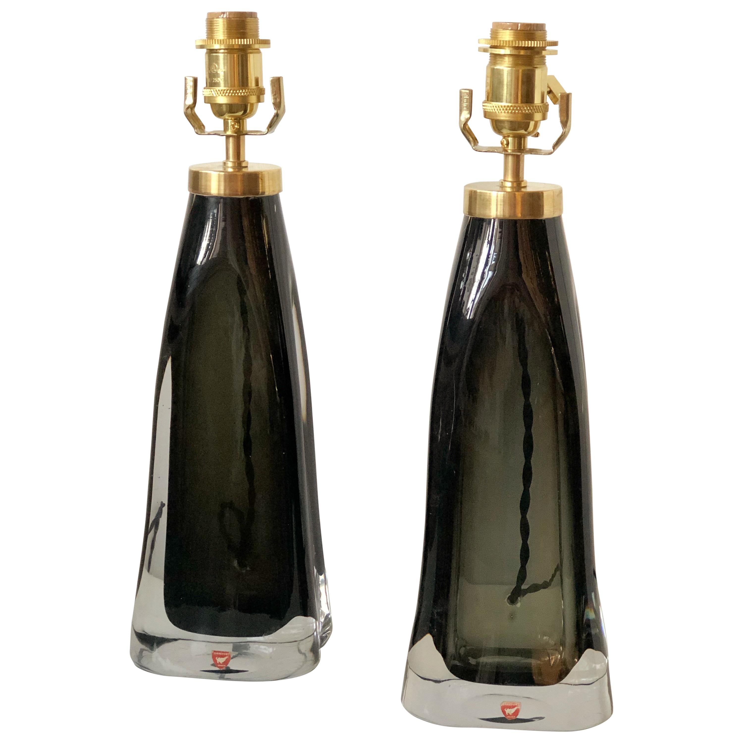 Orrefors Set of Green, Large Table Lamps RD-1323 by Carl Fagerlund For Sale