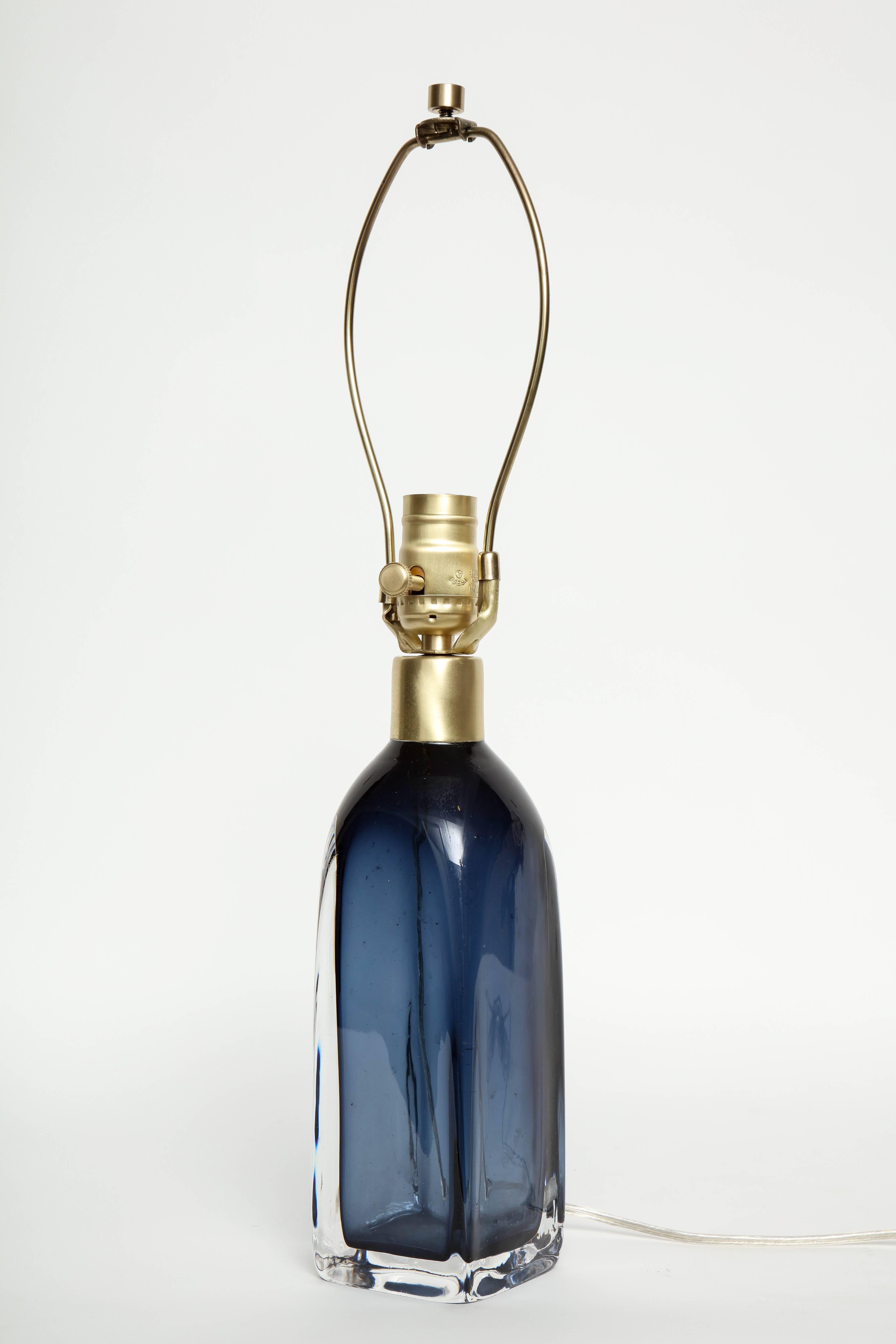 Swedish Orrefors Smoked Blue Crystal Lamps