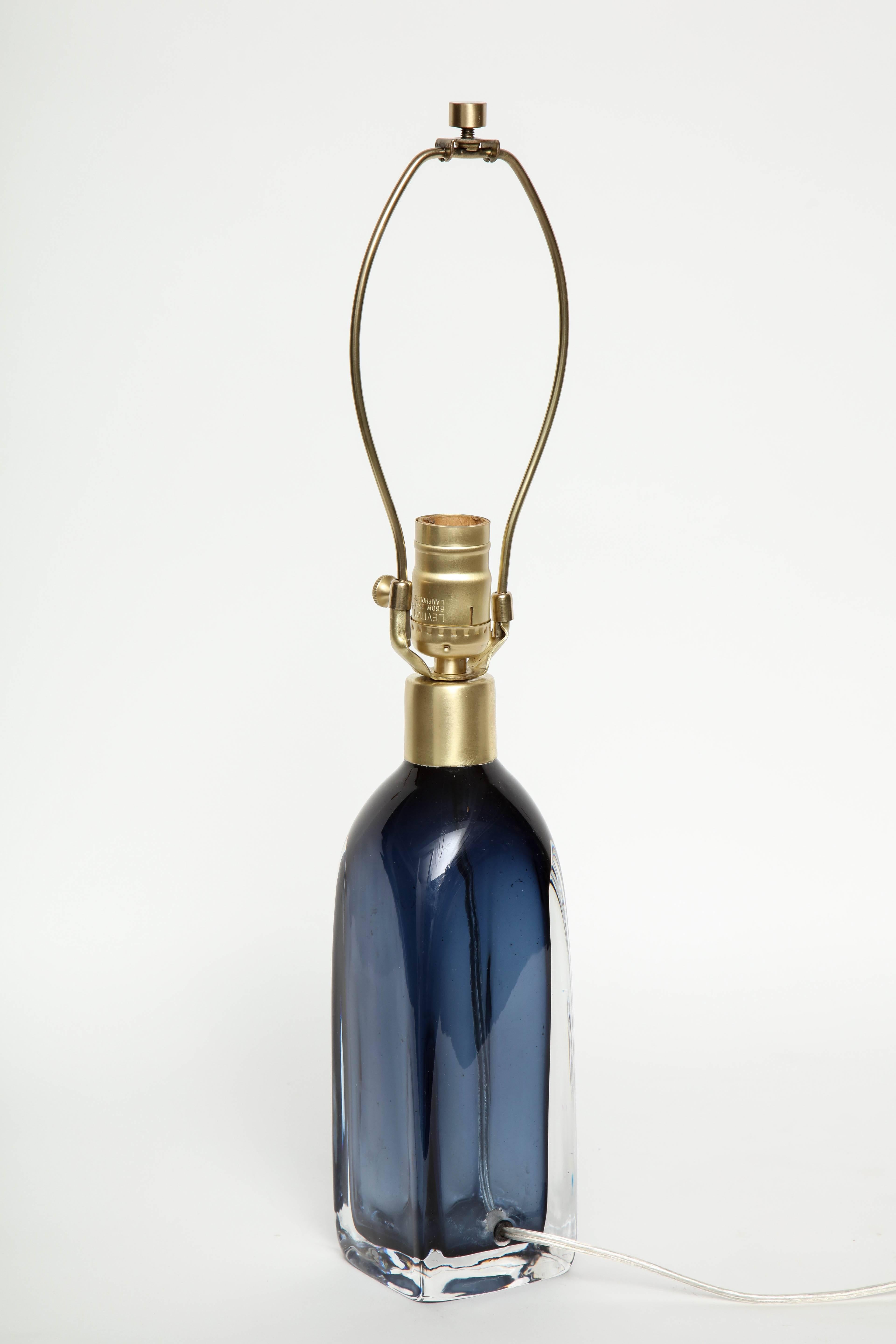 20th Century Orrefors Smoked Blue Crystal Lamps