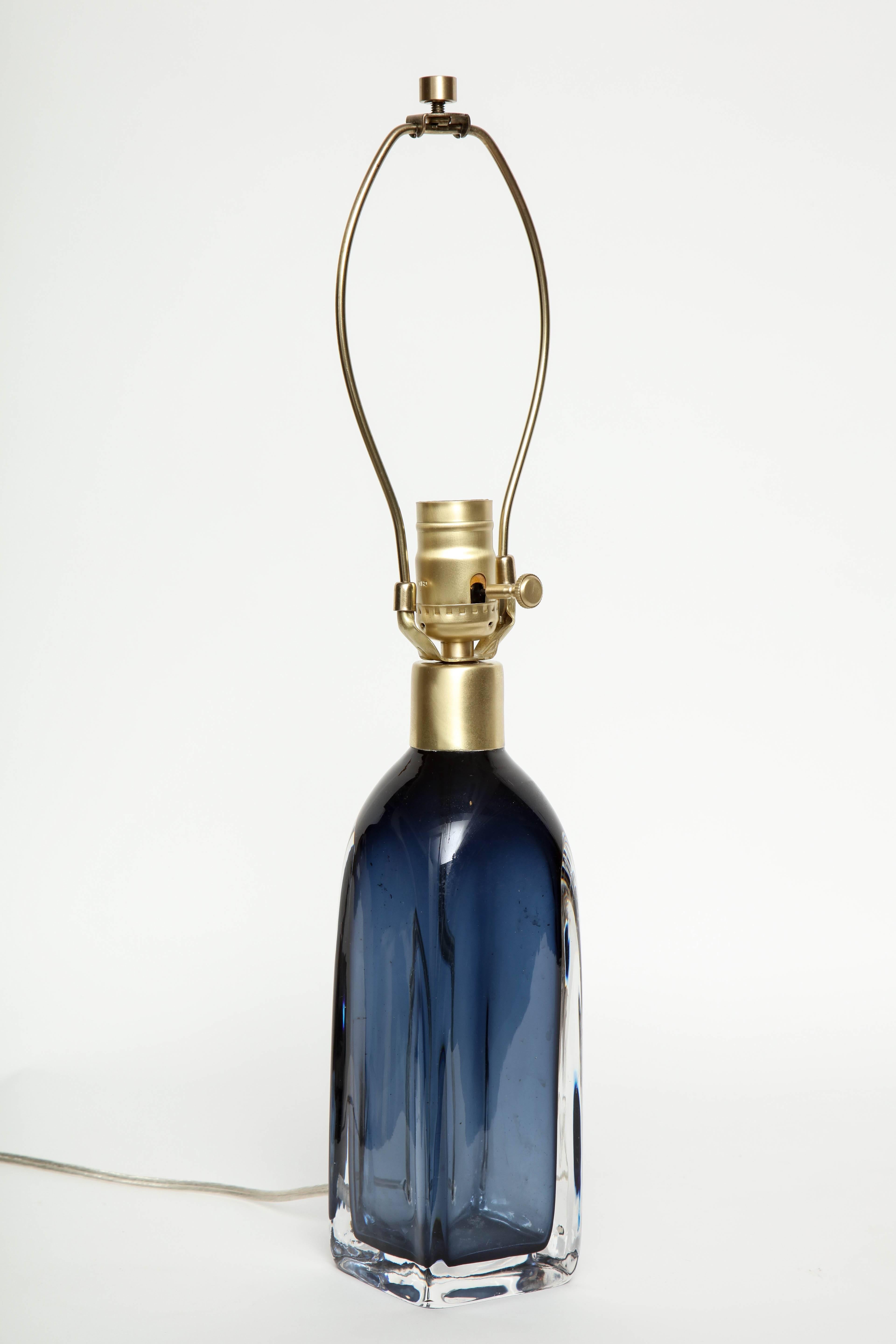 Brass Orrefors Smoked Blue Crystal Lamps