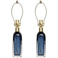 Orrefors Smoked Blue Crystal Lamps