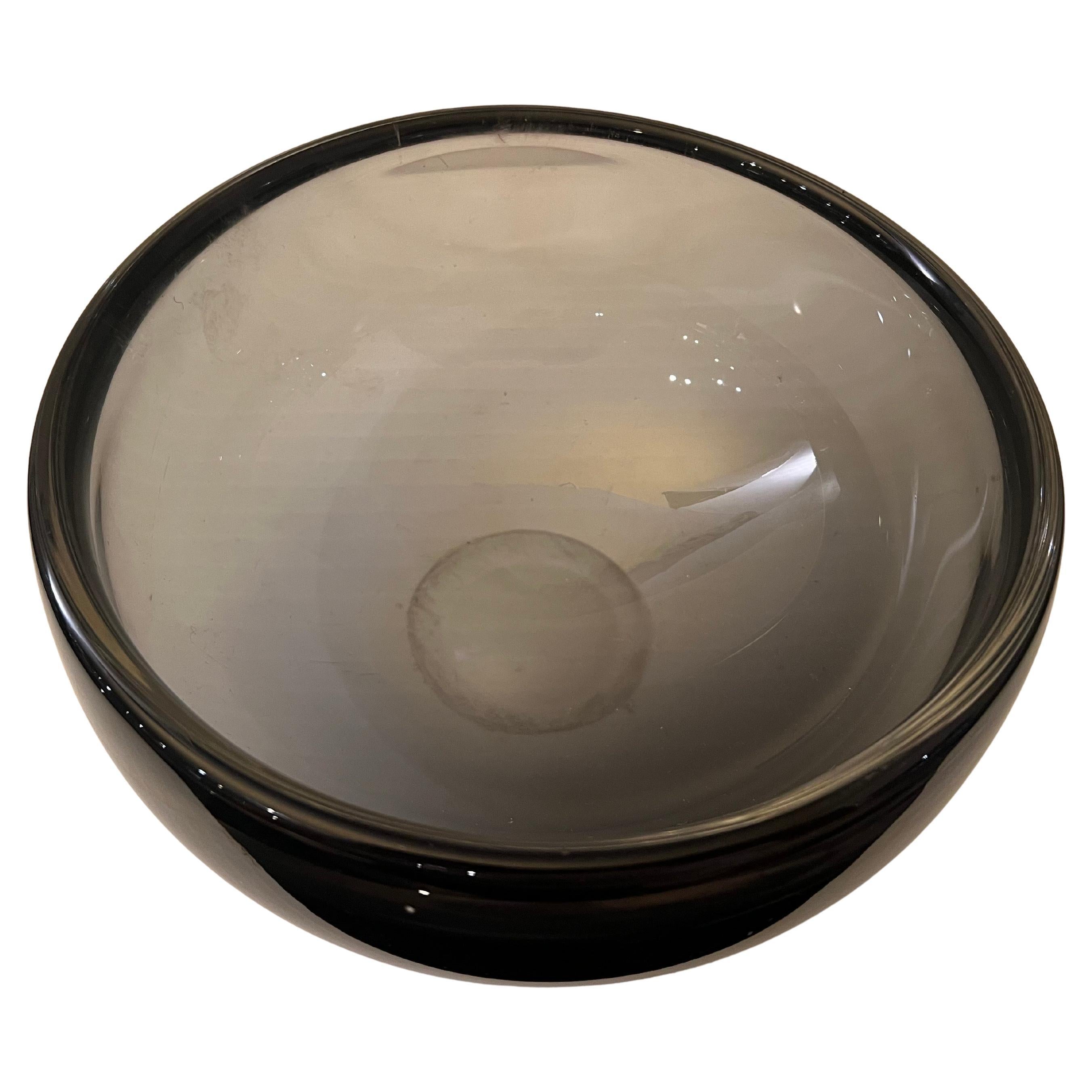 Swedish Orrefors Smoked Glass Large Bowl Signed Designede by  Sven Palmquist