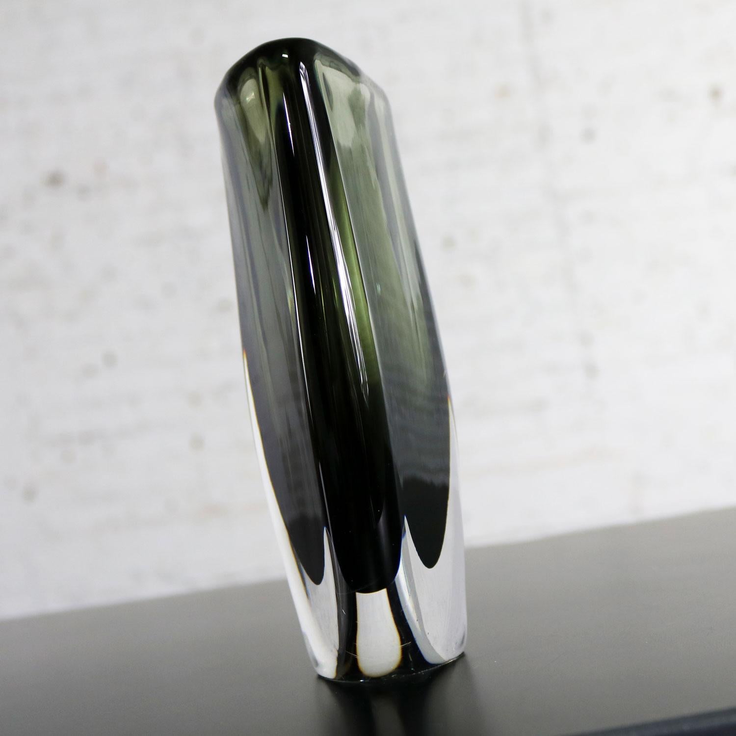 Orrefors Sommerso Vase by Nils Landberg Dusk Series Signed Smoke Gray Green 1