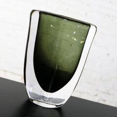 Orrefors Sommerso Vase von Nils Landberg Dusk Serie Signiert Rauchgrau Grün
