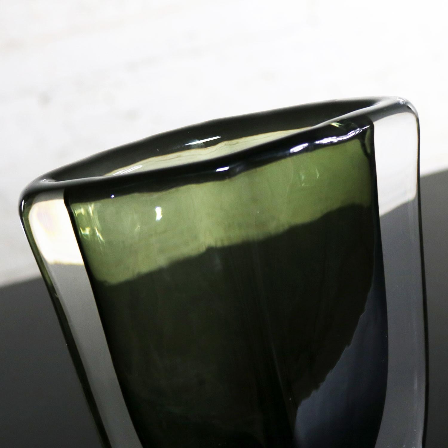 Art Glass Orrefors Sommerso Vase by Nils Landberg Dusk Series Signed Smoke Gray Green