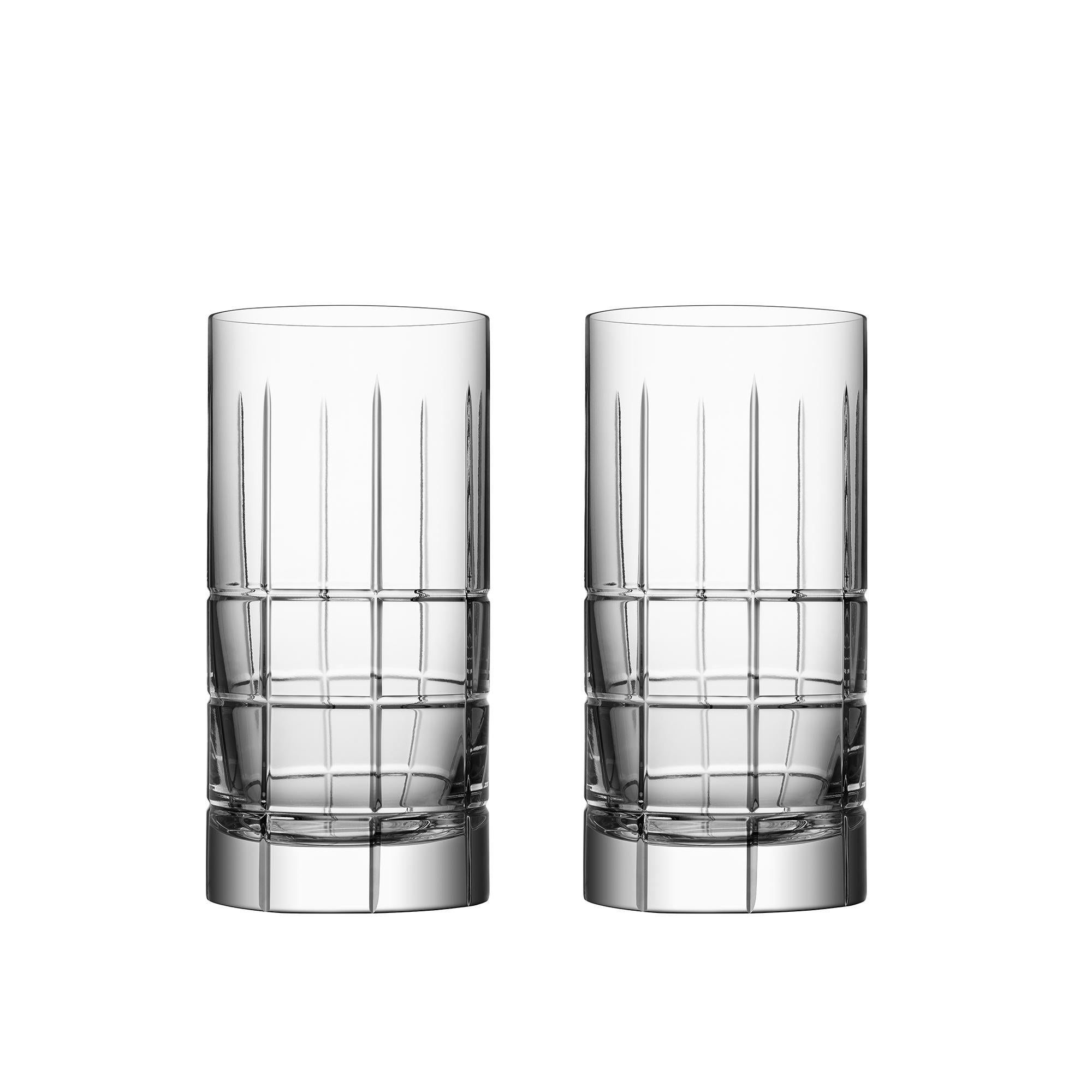 Street Highball from Orrefors, which holds 15 oz, is ideal for serving long drinks. The highball glass has a checked motif of straight lines inspired by the criss-cross streets and avenues of Manhattan, New York. Designed by Jan Johansson.
