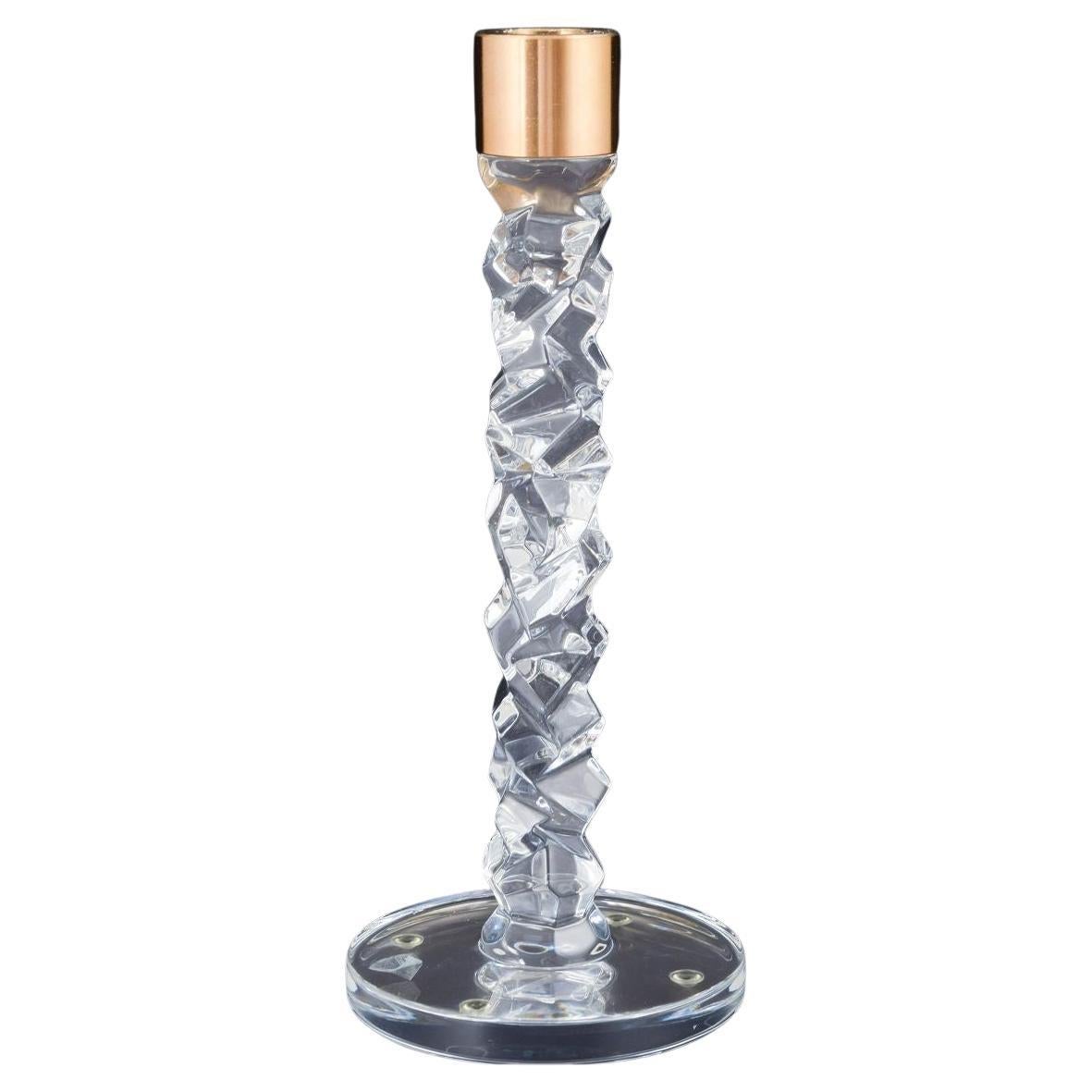 Orrefors, Sweden. Candleholder in clear crystal with faceted, sculptural shaft For Sale