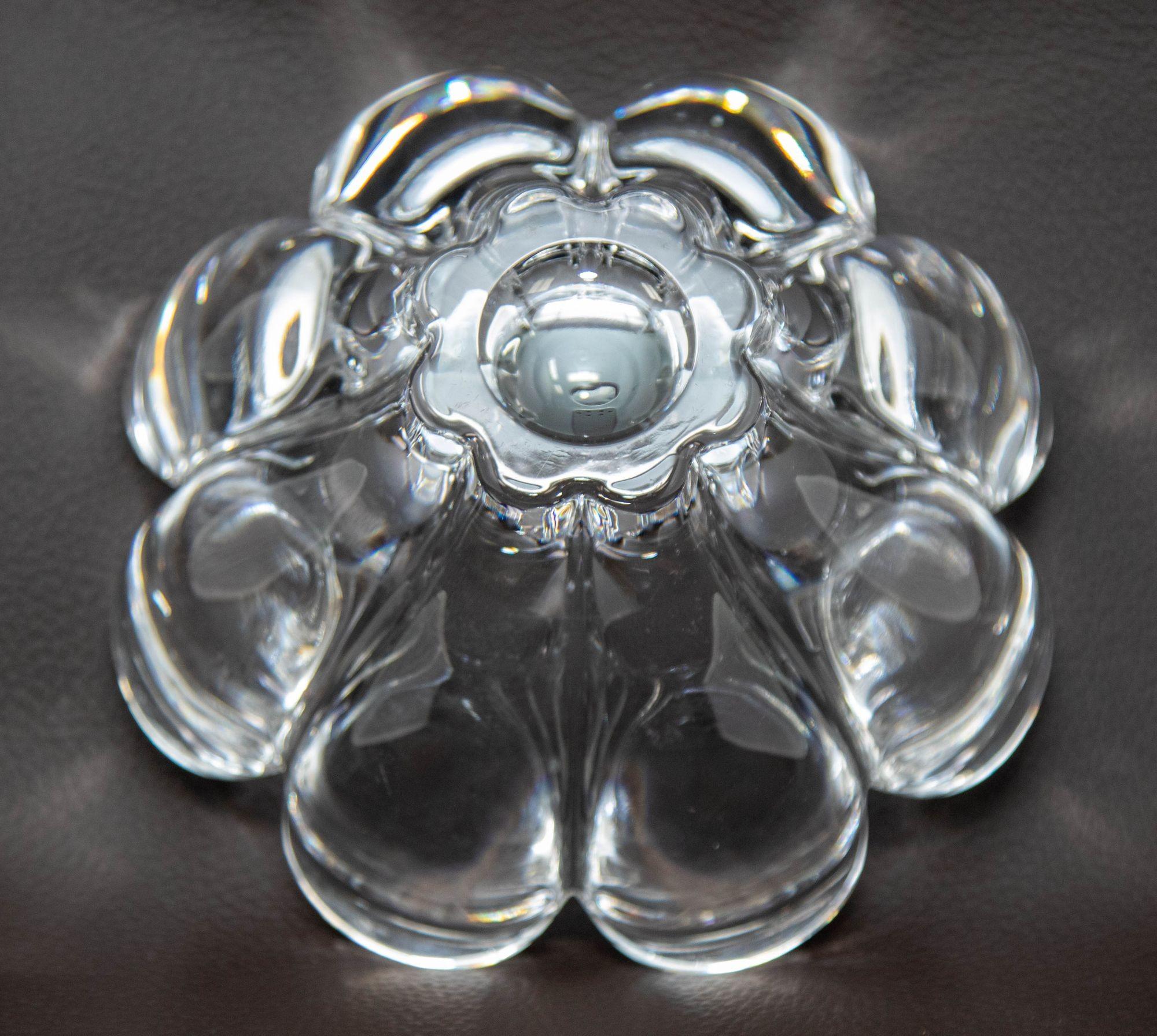 Orrefors Sweden Crystal Flower Petal Shaped Bowl Dish 1980s 3