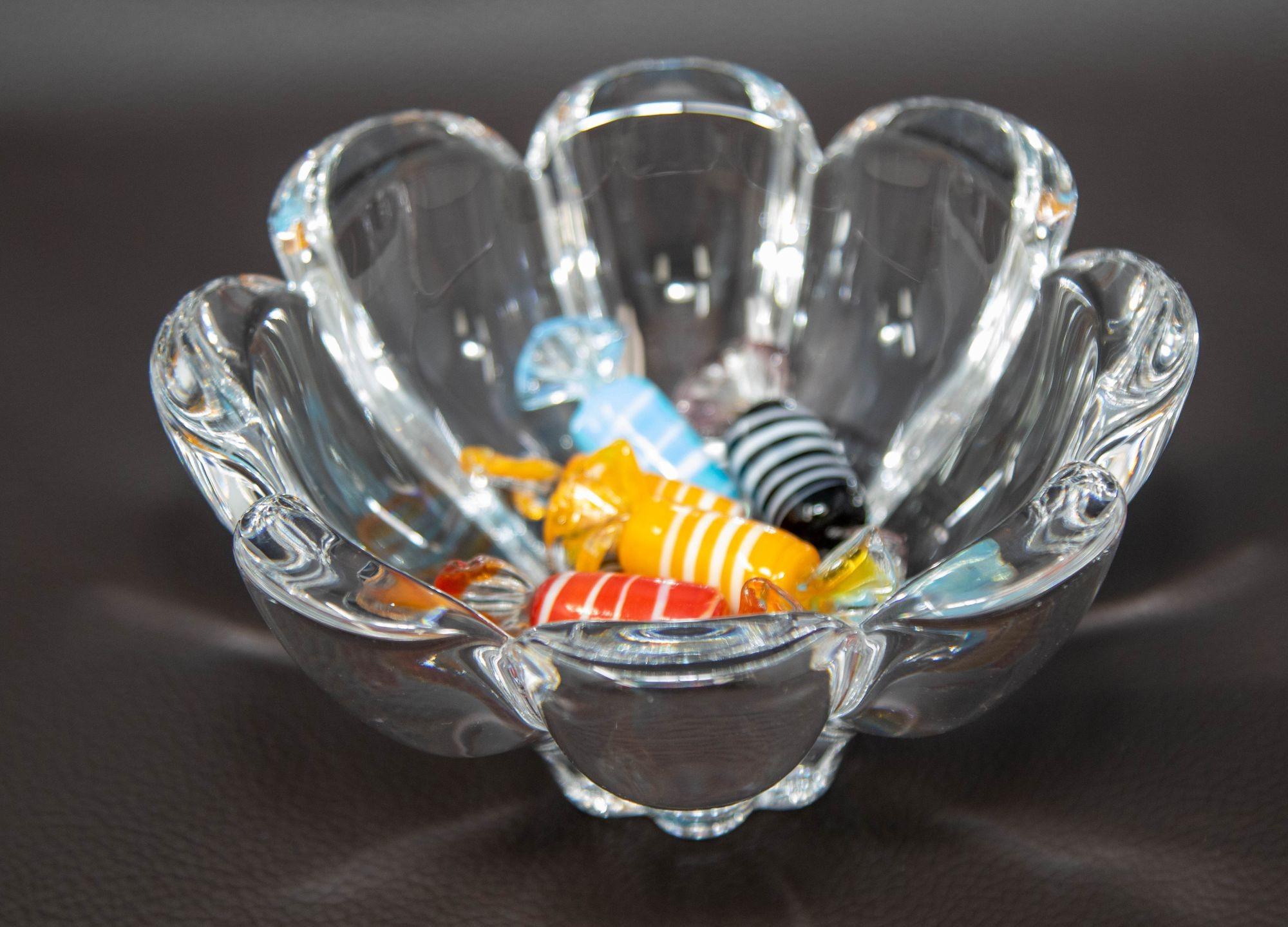Orrefors Sweden Crystal Flower Petal Shaped Bowl Dish 1980s 5