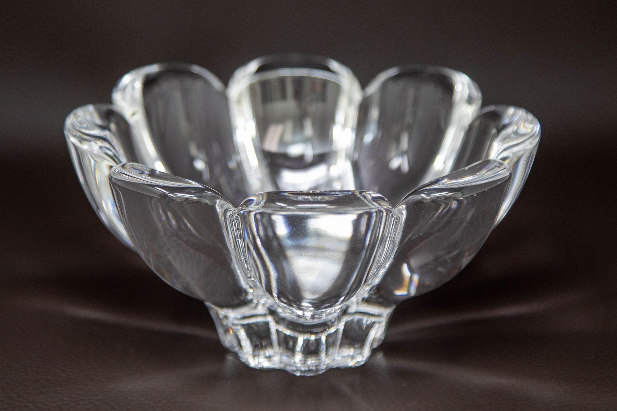 Orrefors Sweden Crystal Flower Petal Shaped Bowl Dish 1980s 6