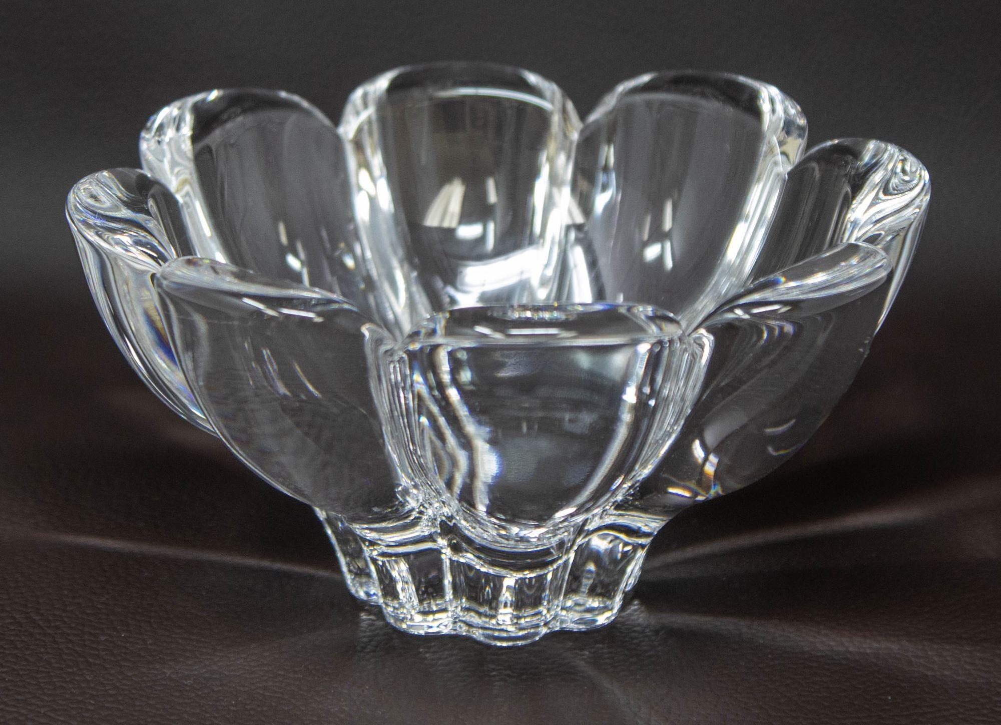 Orrefors Sweden Crystal Flower Petal Shaped Bowl Dish 1980s 7