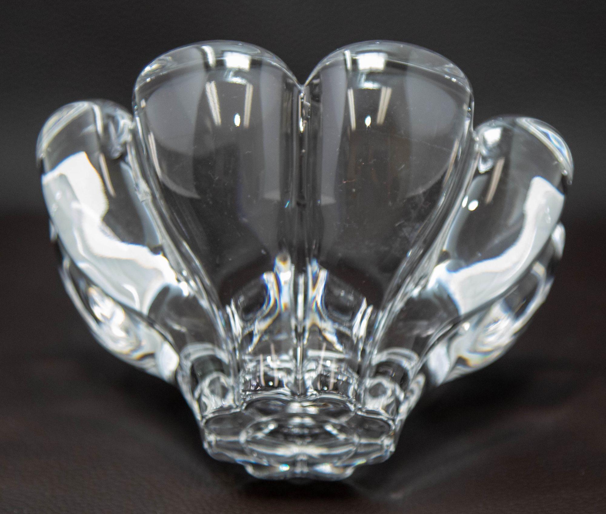 Art Glass Orrefors Sweden Crystal Flower Petal Shaped Bowl Dish 1980s