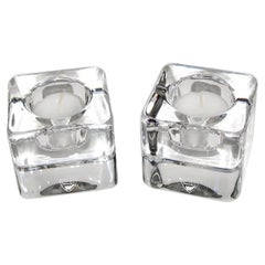 Bougeoir de bougie cubique de glace en cristal Orrefors Suède Goran Warff 1980