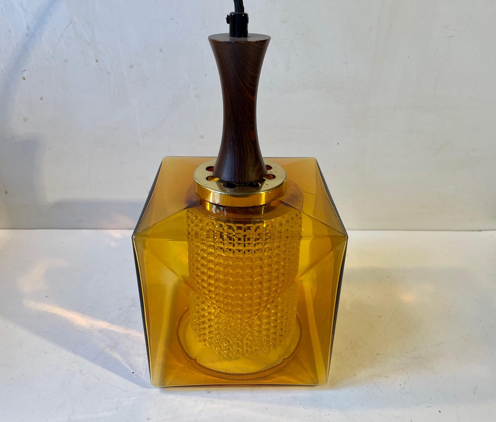 Orrefors Sweden Cubic Hanging Lamp in Amber Glass  In Good Condition For Sale In Esbjerg, DK